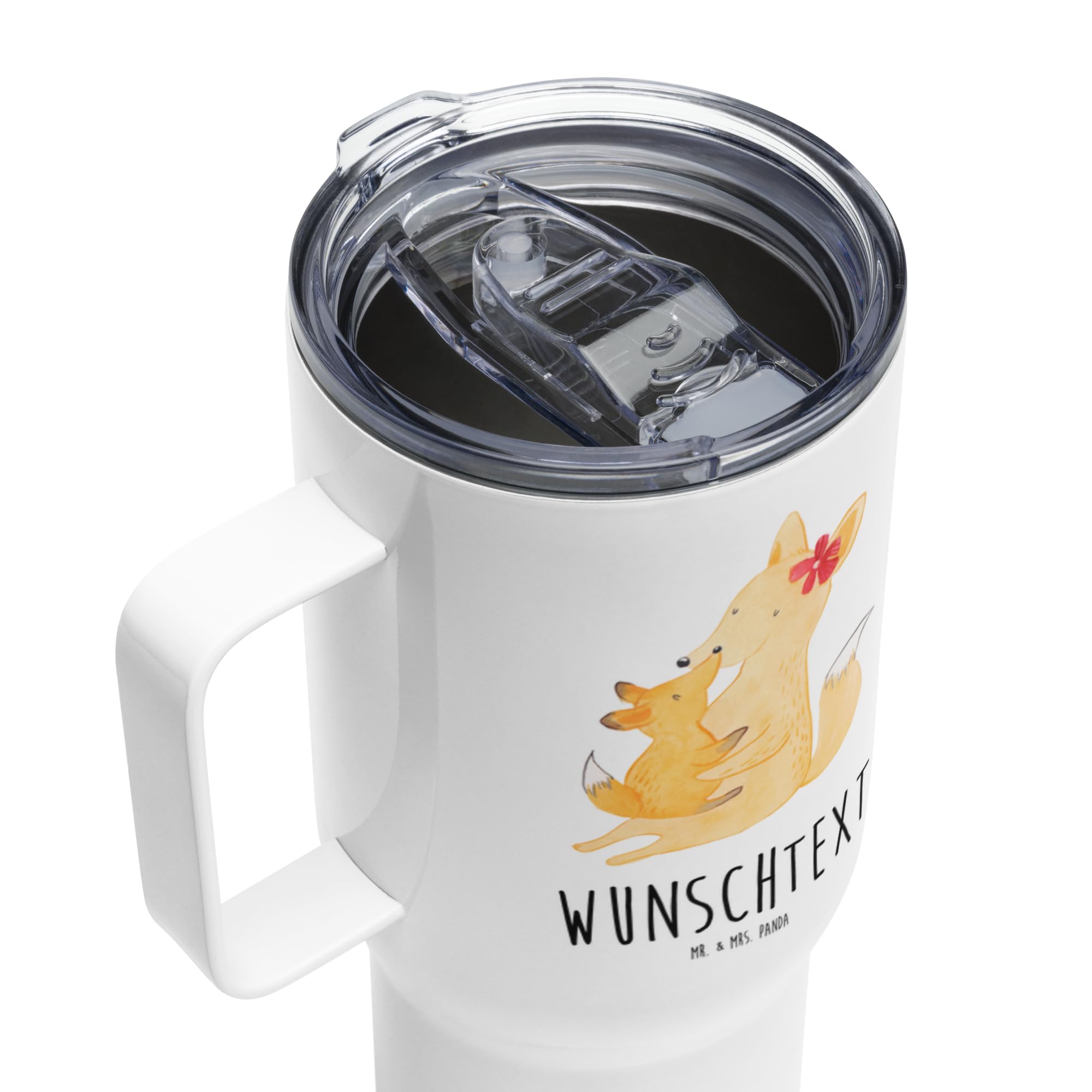 Mr. & Mrs. Panda Personalisierter XXL Thermobecher Fuchs Mama - Personalisierte Geschenke, Schoß, Umarmen, Muttertag, Geschenk, Mutter, Reisebecher, XL, PersonalisierteXL Reisetasse