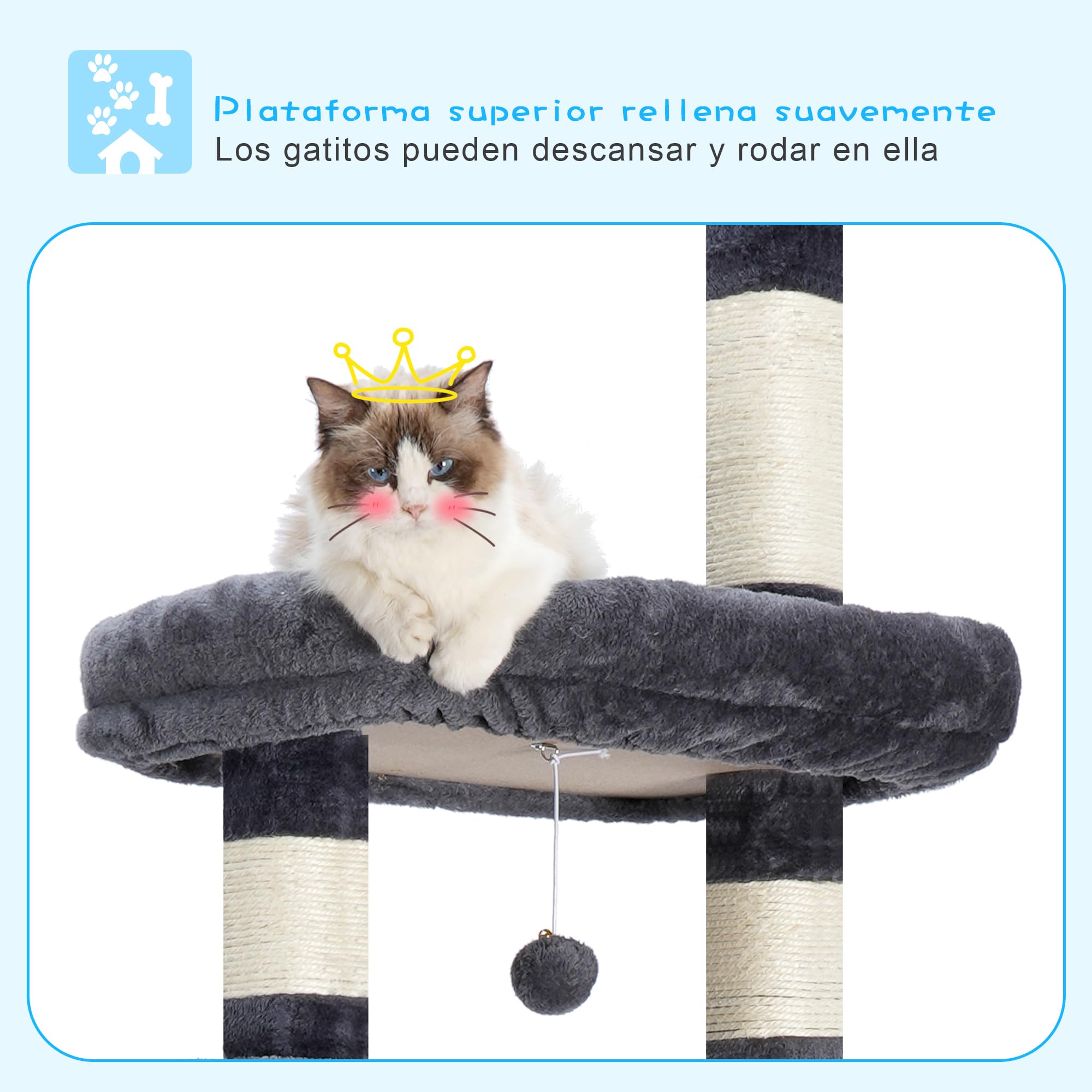 Hey-brother Rascador para Gatos XXL, Altura Ajustable, 250 cm - 280 cm, hasta el Techo, Torre para Gatos Grandes, con Cueva, Color Gris Ahumado 0MPJ091G