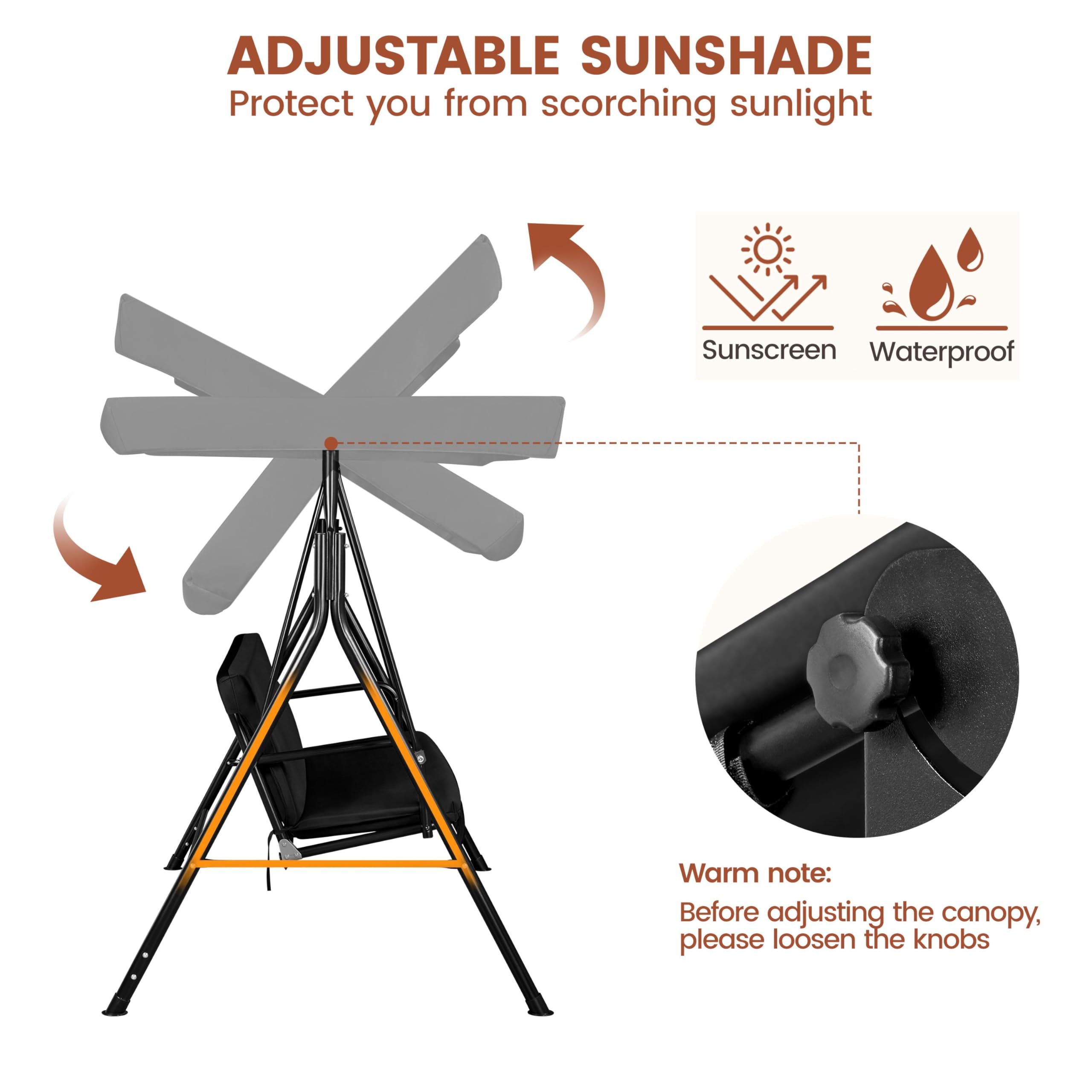 Yaheetech Columpio con Dosel Balancín de Jardín Exterior de 3 Plazas con Cojín Extraíble y Toldo Ajustable en Ángulo Impermeable Carga Máx.250kg Negro