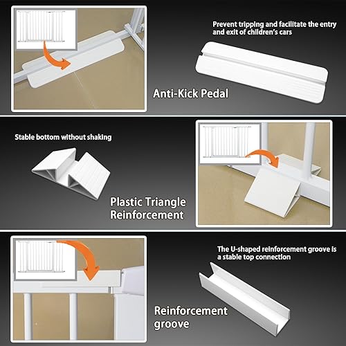 Miniatura 3 de Puerta de metal para bebé, puerta para perros de 85.6 a 105.2 pulgadas, cierre automático, puerta extra ancha para mascotas para escaleras, puertas,