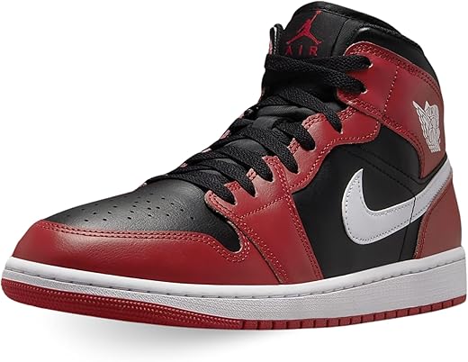 Nike Men's Air Jordan 1 Mid Sneaker, Black/Gym Red-white, 10