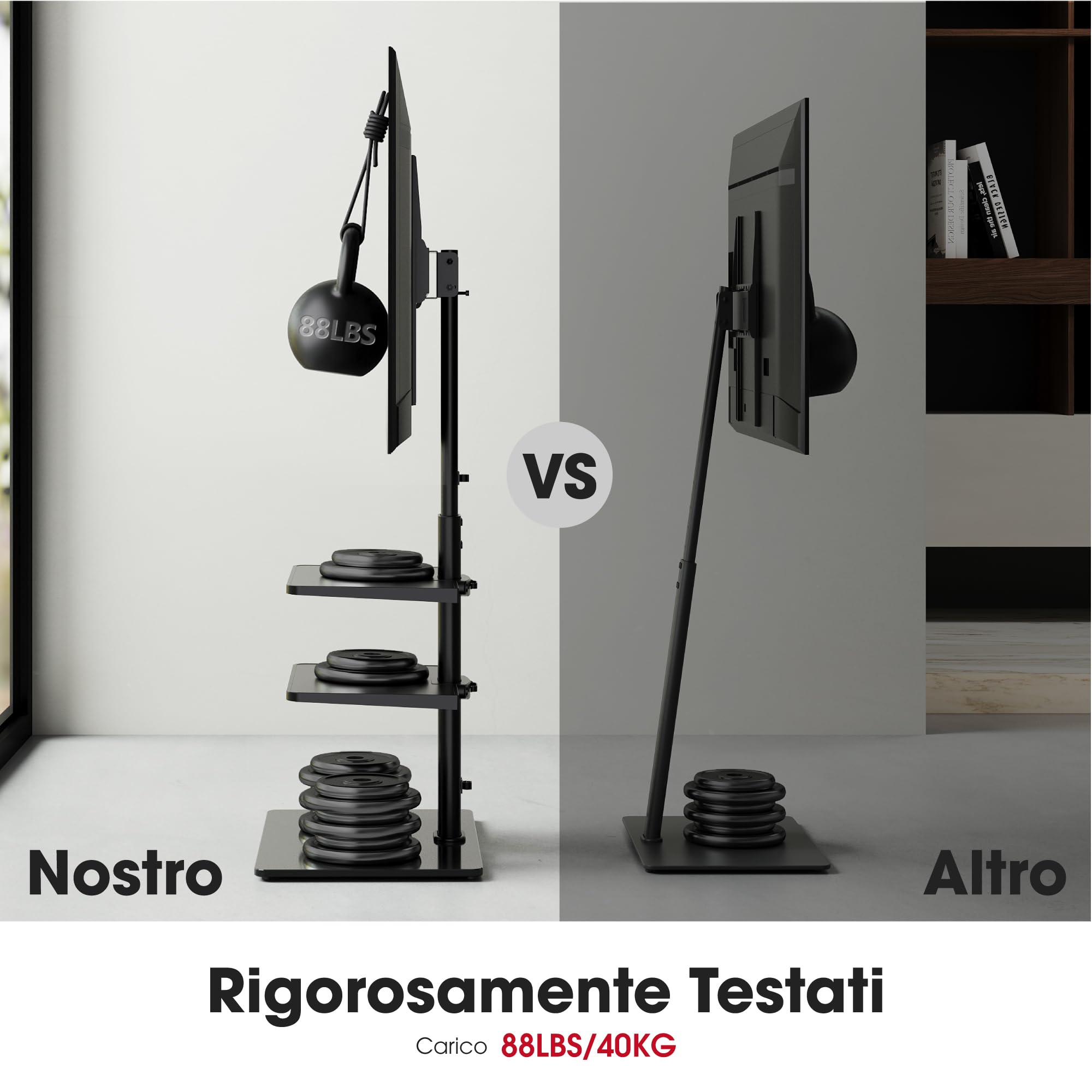 AOKCOS Supporto TV da Pavimento Inclinabile per 32-70 Pollici, Girevole Altezza Regolazione Porta TV da Terra con 2 Mensola, Max VESA 400x400mm 40kg