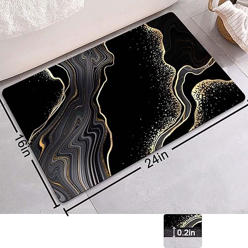 Miniatura 2 de Alfombra de baño con patrón de mármol negro dorado antideslizante de secado rápido súper absorbente delgada apta para debajo de la puerta lavable