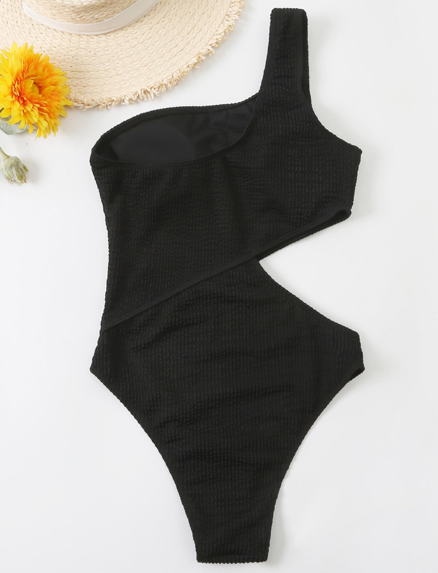 FEOYA Einteiliger Badeanzug Damen Cut Out One Shoulder Bademode Gerippt Monokini Bauch Kontrolle Badeanzüge Push Up