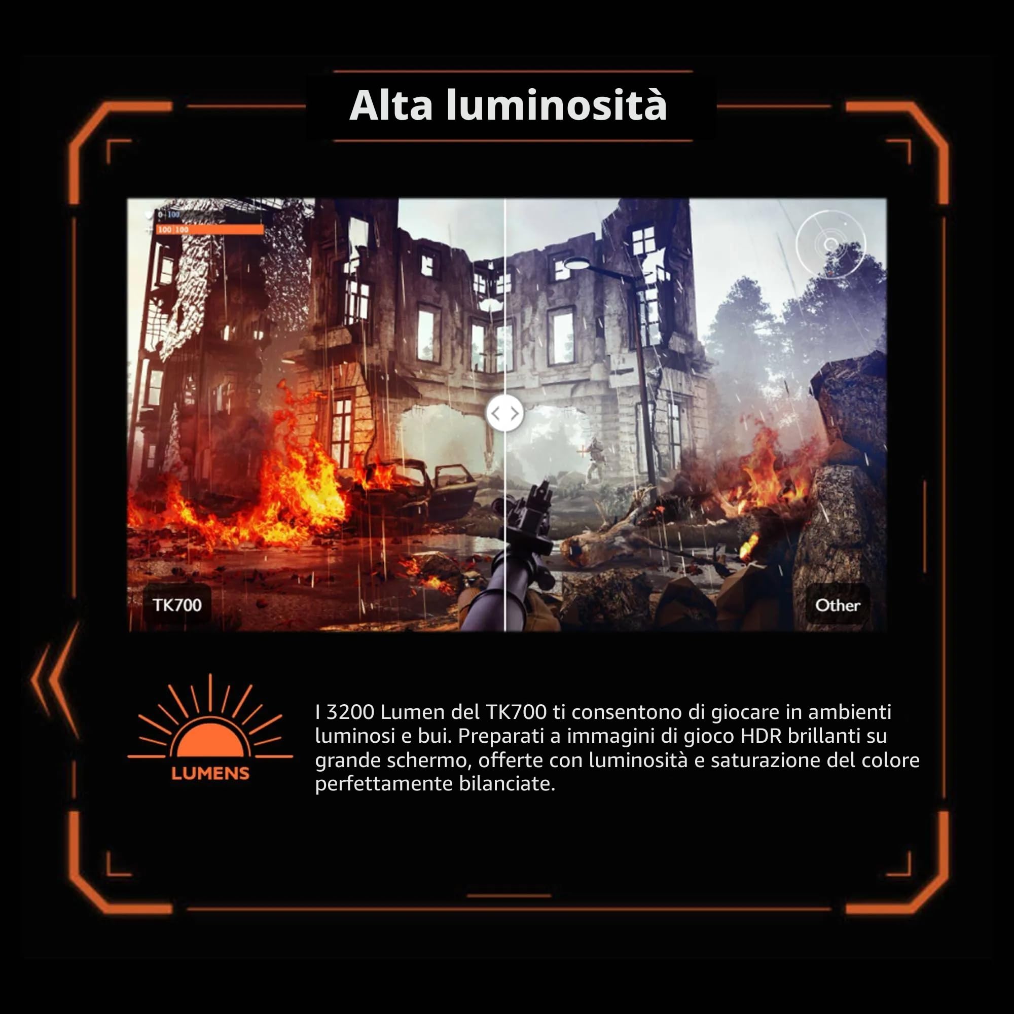 Proiettore da gioco BenQ TK700 4K HDR con HDMI 2.0 | Tempo di risposta di 16ms a 4K con dettagli visivi scuri migliorati | 3200lm | Altoparlante da camera da 5W | Keystone 2D | PS5 | Xbox Series X
