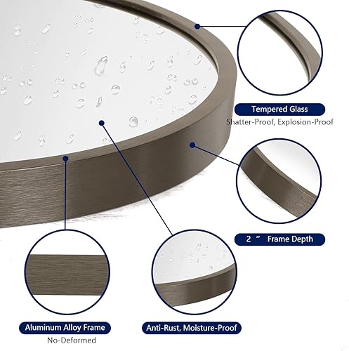 Miniatura 34 de Espejo de pared arqueado negro con marco de aleación de aluminio, espejo de baño de metal cepillado, espejo montado en la pared para sala de estar