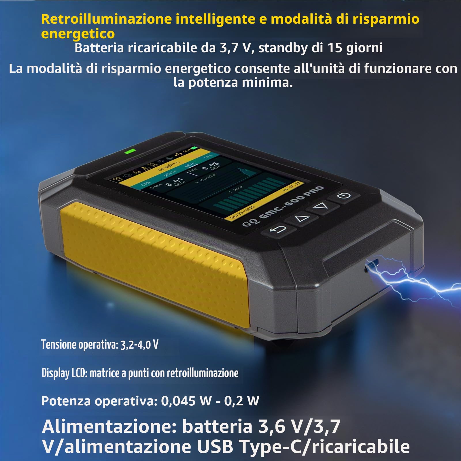 GQ GMC-600 PRO Contatore Geiger Rilevatore di Radiazioni Nucleari Dosimetro per Alpha, Beta, Gamma, Radiazioni a Raggi X Portatile Monitor con Dati in Tempo Reale, Condivisione Globale dei Dati