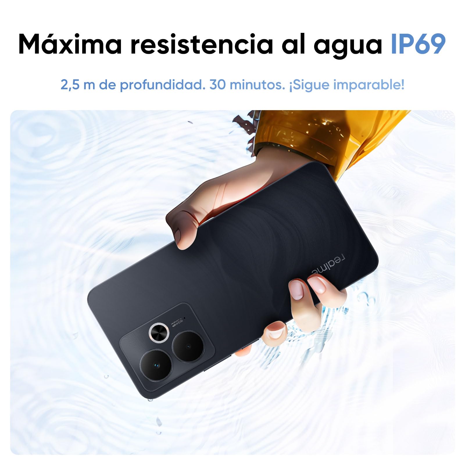 realme 14T 5G Smartphone de 8GB+256GB, procesador Dimensity 6300, Pantalla AMOLED para Esports de 6,67" y 120Hz, batería de 5260mAh, Resistencia al Agua IP69, Next Ai, Obsidiana Negra (sin Adaptador)