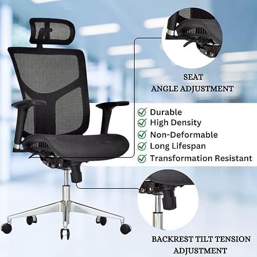 Miniatura 10 de GM Seating Silla de oficina ergonómica de malla Dreem II Serie de malla, malla negra, base cromada (sin reposacabezas)