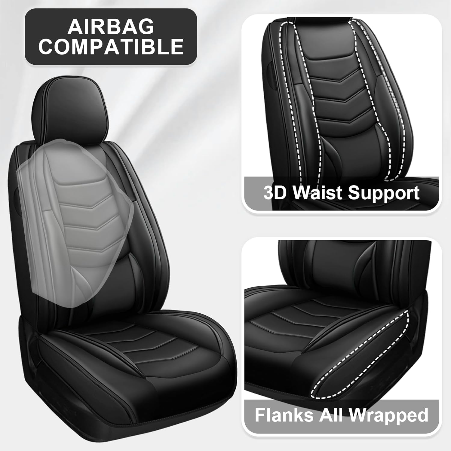 Car Seat Covers Fit for Nissan Nv Cargo Nv2500 Hd 2013-2021 Daily Commutes Durable and Side Airbag Compatibility Sports Seat Cover, 2 Pcs Front, Black