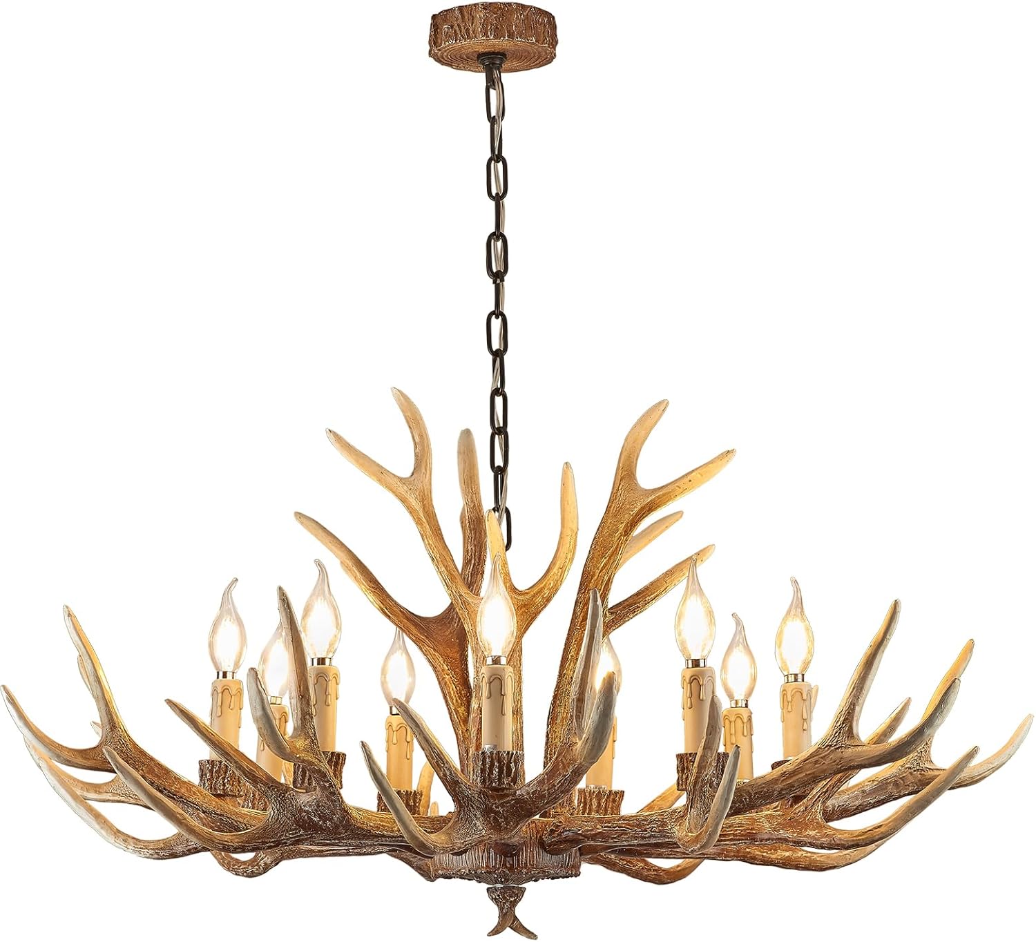 Rustic Antler Chandelier Lighting, Vintage Chandelier 9-Light for Living Room, Resin Farmhouse 38inch Antler Light Fixture for Dining Room, Bedroom(9 Lamp arms+3 arms)