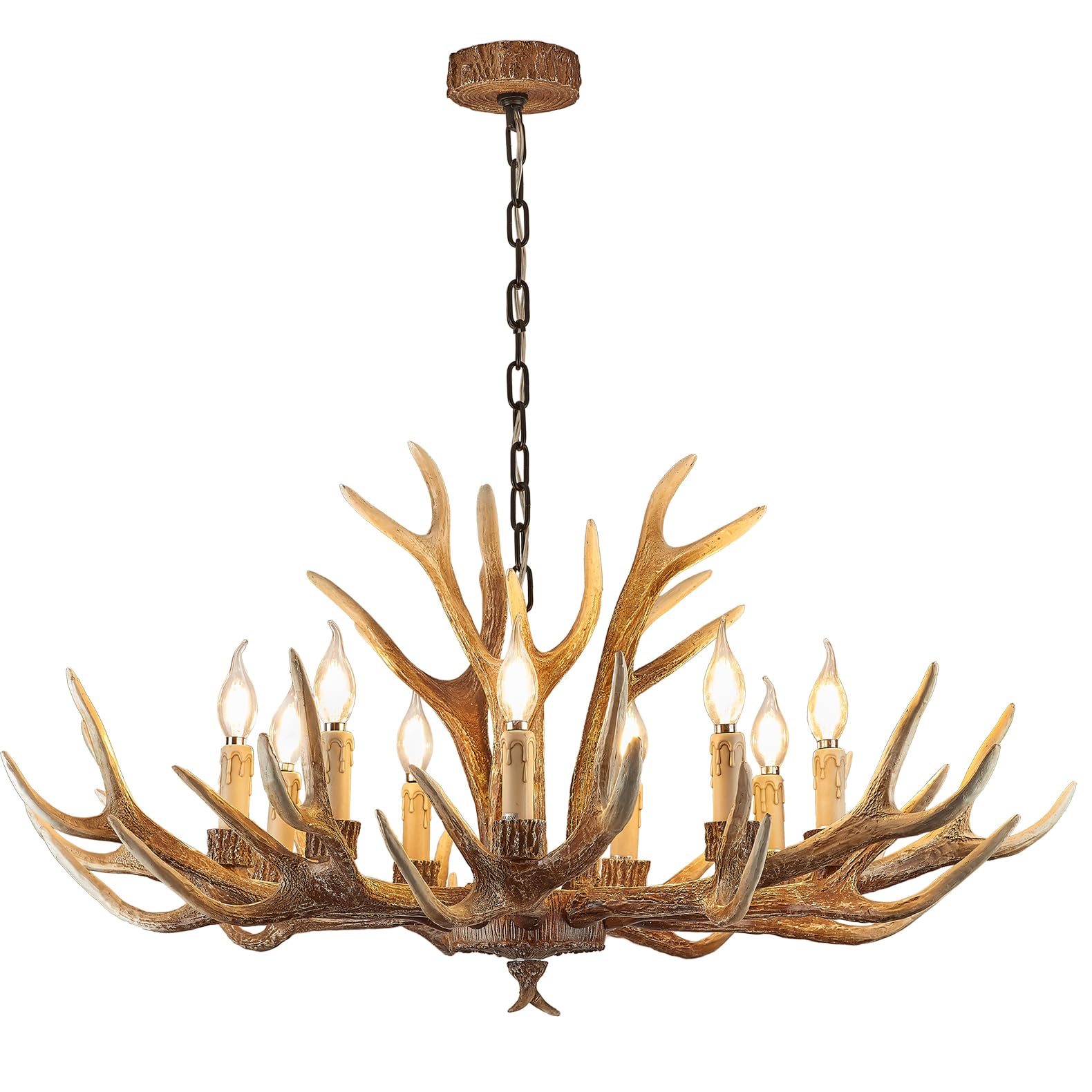 Vimatto Rustic Antler Chandelier Lighting, Vintage Chandelier 9-Light for Living Room, Resin Farmhouse 38inch Antler Light Fixture for Dining Room,