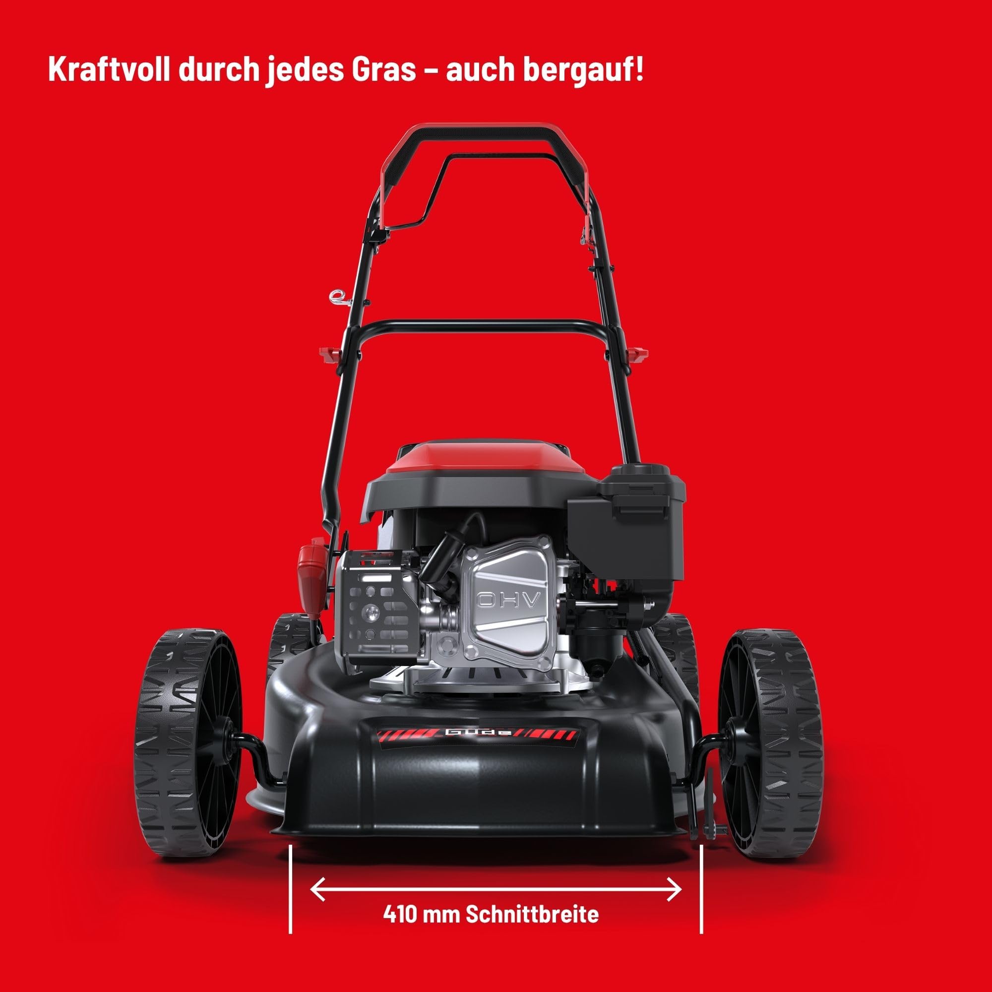 Güde EW 410-144 R Eco Wheeler - Cortacésped de gasolina - Motor de 4 tiempos, cilindrada de 144 centímetros cúbicos, 2,5 kilovatios, 3,4 CV, ancho de corte de 41 centímetros, ajuste de altura de corte