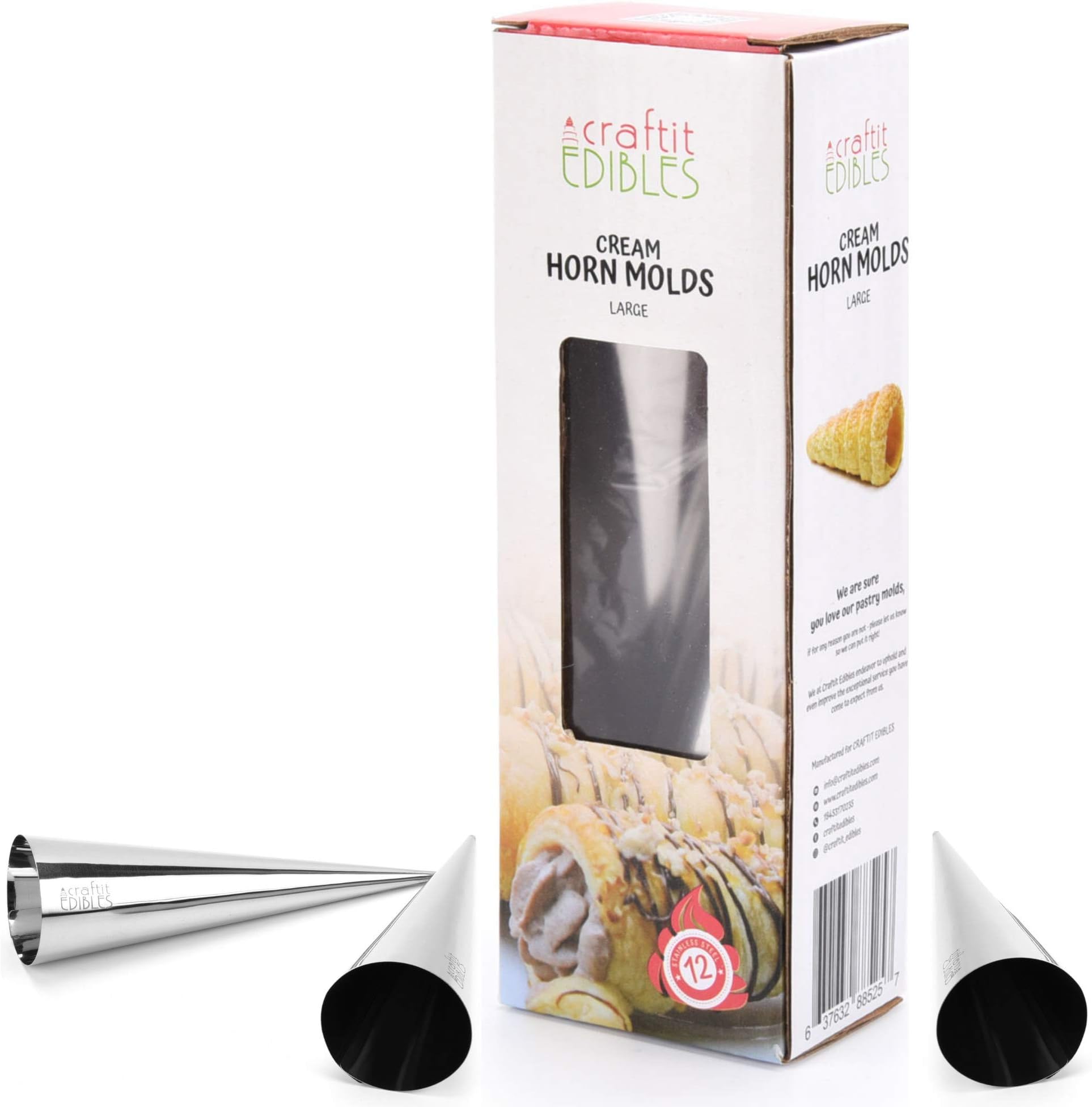 Large Cream Horn Molds for Baking cones – Set of 12 Quality Stainless Steel cream horns pastry cone – with Safety Filled Edges – Lady Lock Forms, Pastry and baking Molds