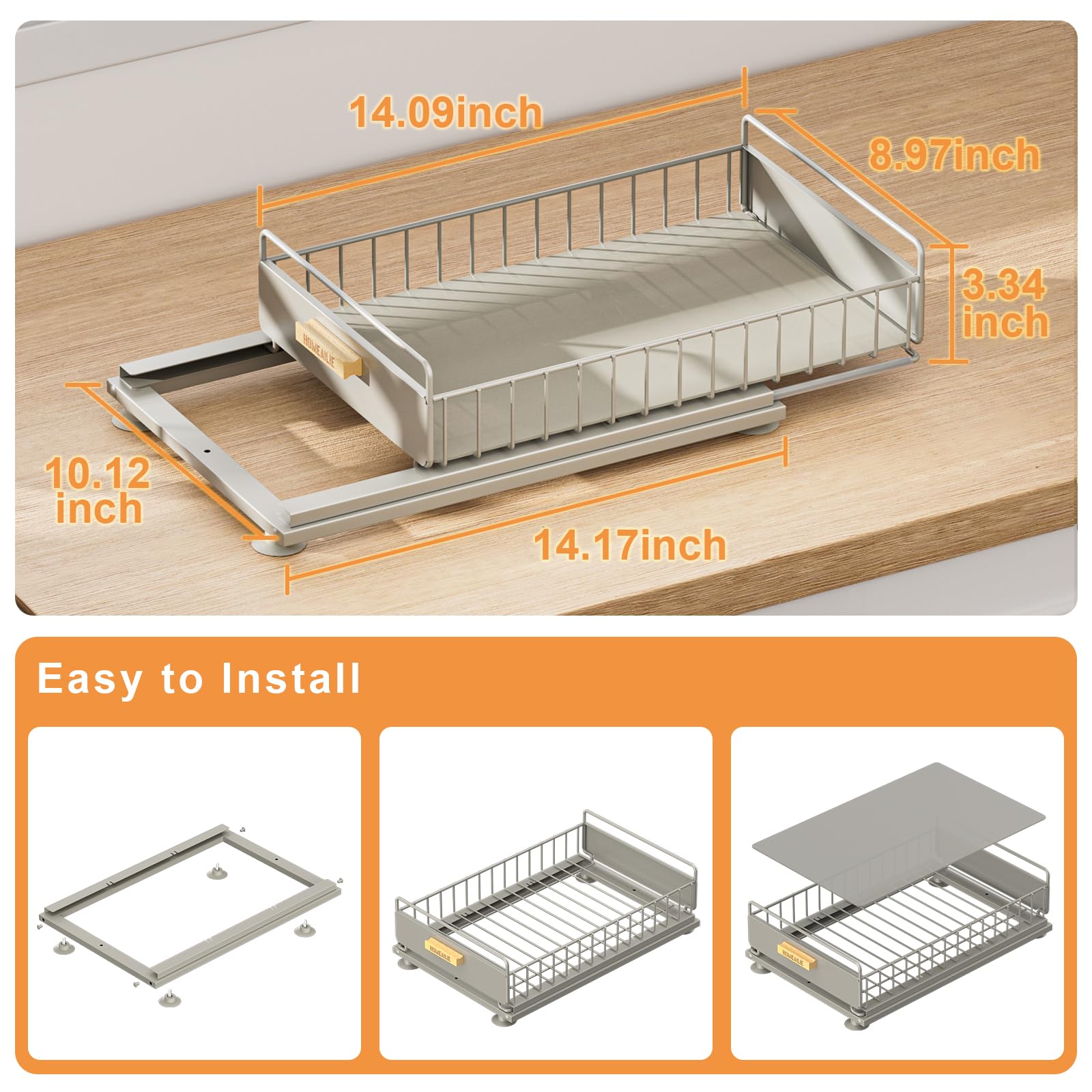 Organizador negro de 2 piezas para debajo del fregadero, reducción de ruido, extraíble de doble pista, metal, para cocina, baño, multiescenario, gris