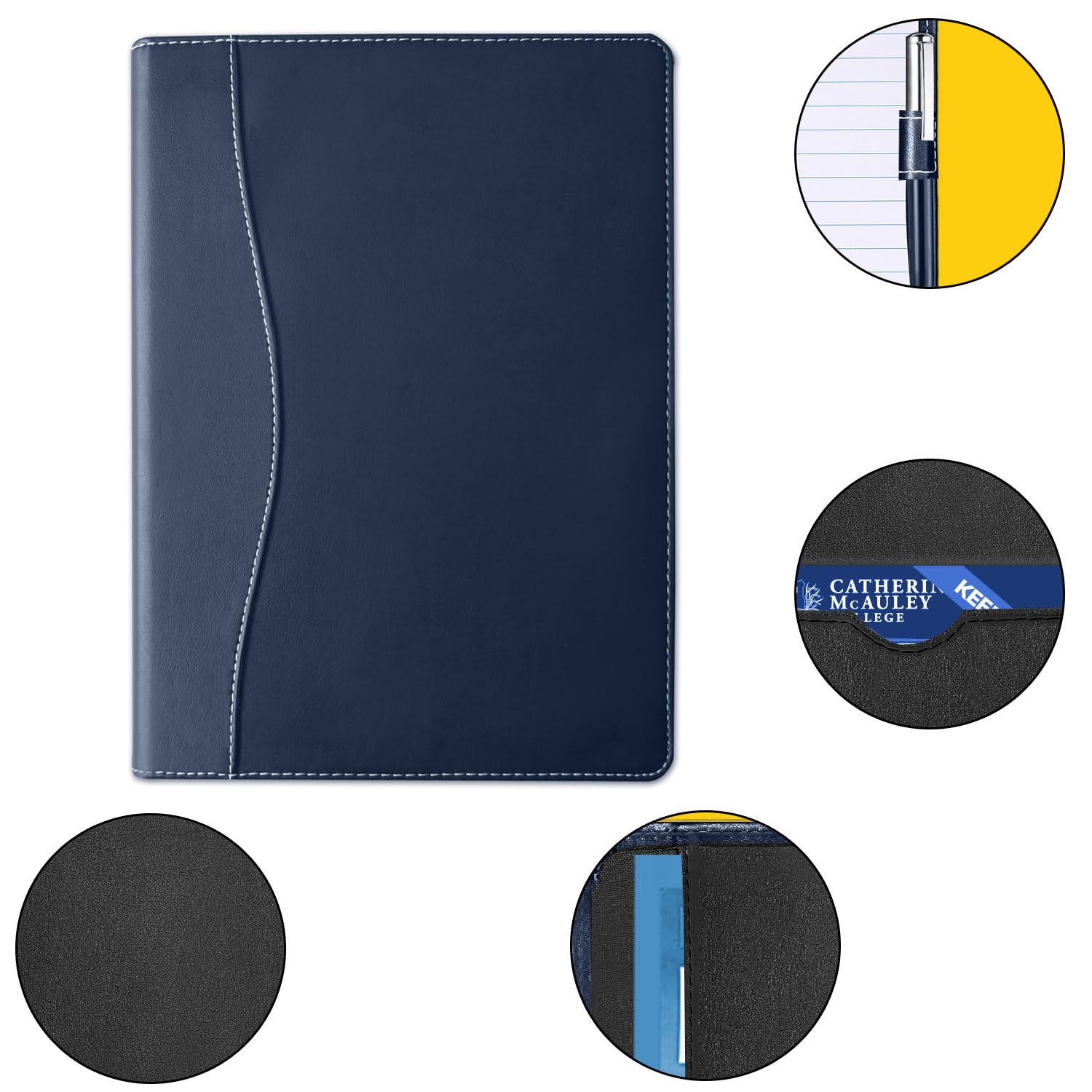 Padfolio-Ordner, A5, Dokumenten-Organizer mit nachfüllbarem, liniertem Notizblock, Junior-Größe, Ordner für Männer und Frauen, Marineblau