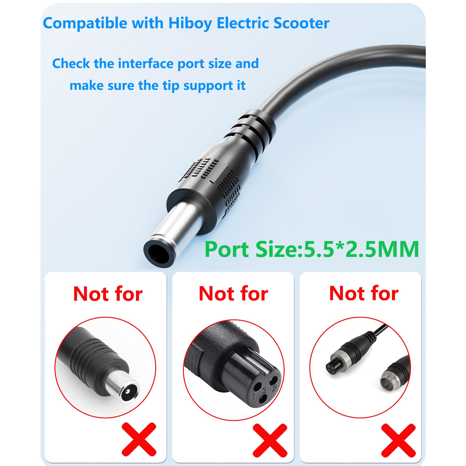 Reemplazo de 42 V para cargador de scooter eléctrico Hiboy compatible con Hiboy S2 Pro, S2 Lite, S2, KS4, KS4 Pro, NEX, NEX3, NEX5, Max, Max3, Max V2 Scooter eléctrico plegable 8