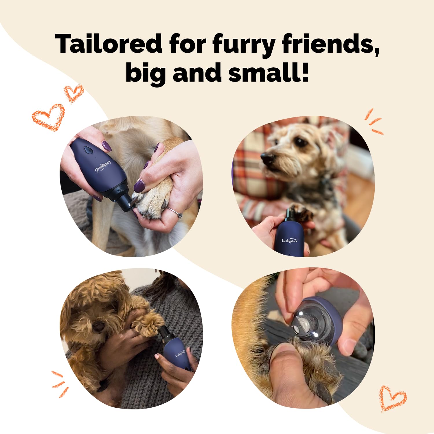 LUCKY TAIL Pet Nail Grinder for Dogs and Cats - Super Quiet and Low Vibration Electric Dog Nail Grinder with 2 LED Lights - USB Rechargeable and Cordless - 2 Speeds - Small to Large Pets - Dark Blue - image 3