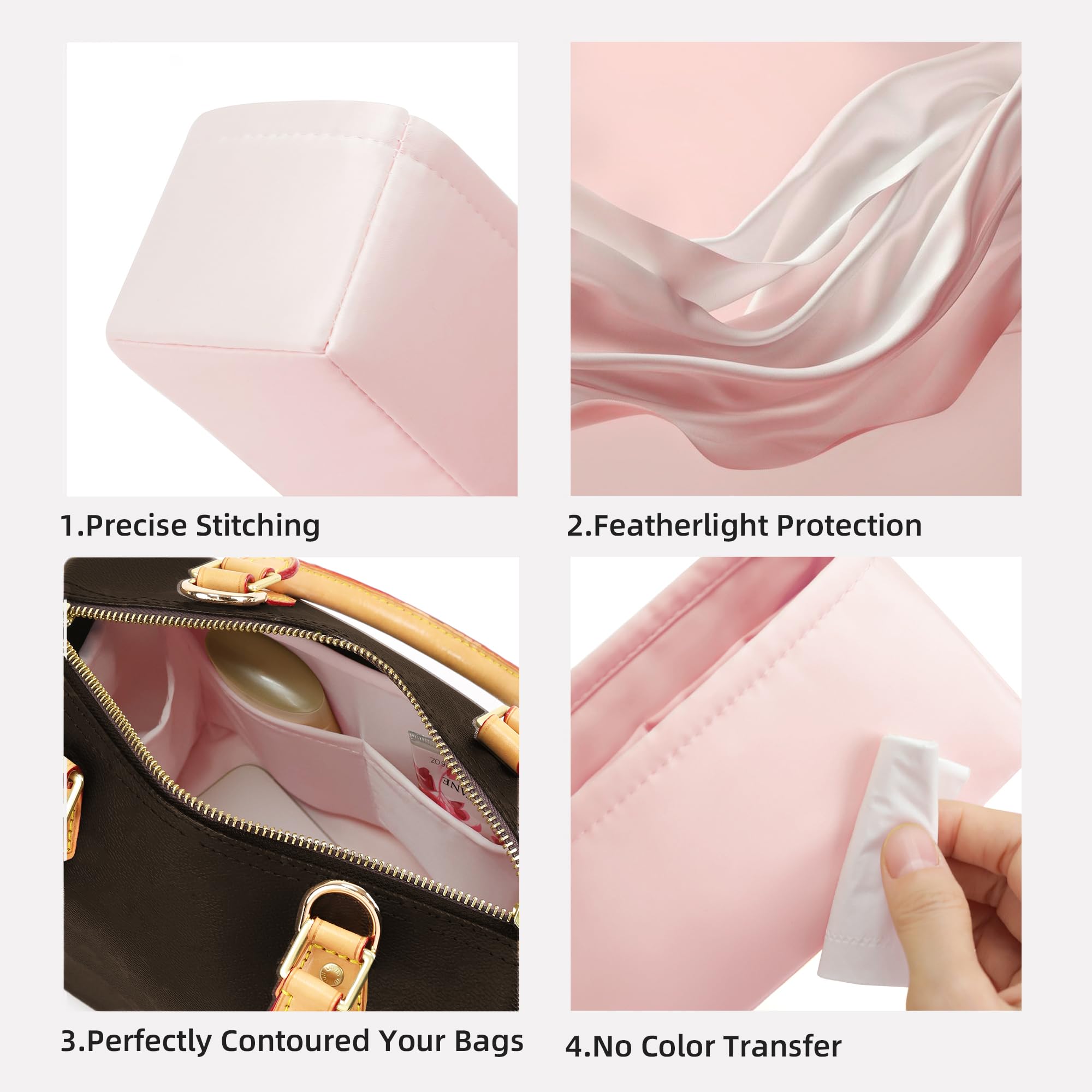 DGAZ Organizador de seda para bolsos LV Speedy 16/20/25/30/35/45, organizador de bolsas suave y sedoso, moldeador de bolsos de lujo (rosa, SP25)