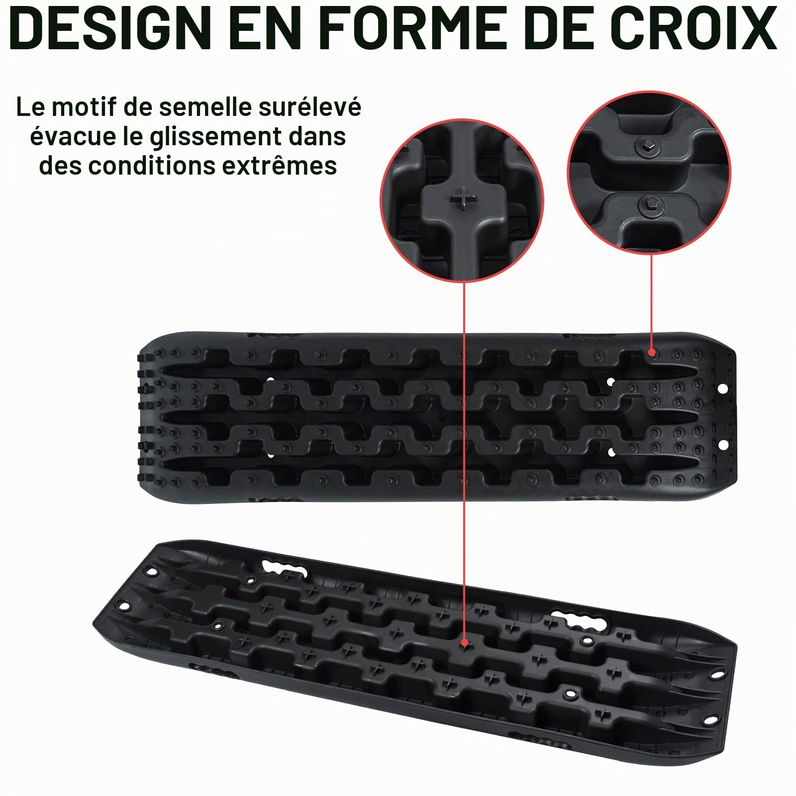 YRHome 2 plaques de sable, aide au démarrage pour camping-car, planche de récupération, traction, bande de traction, noir, boue, sable, neige, échelle à pneus