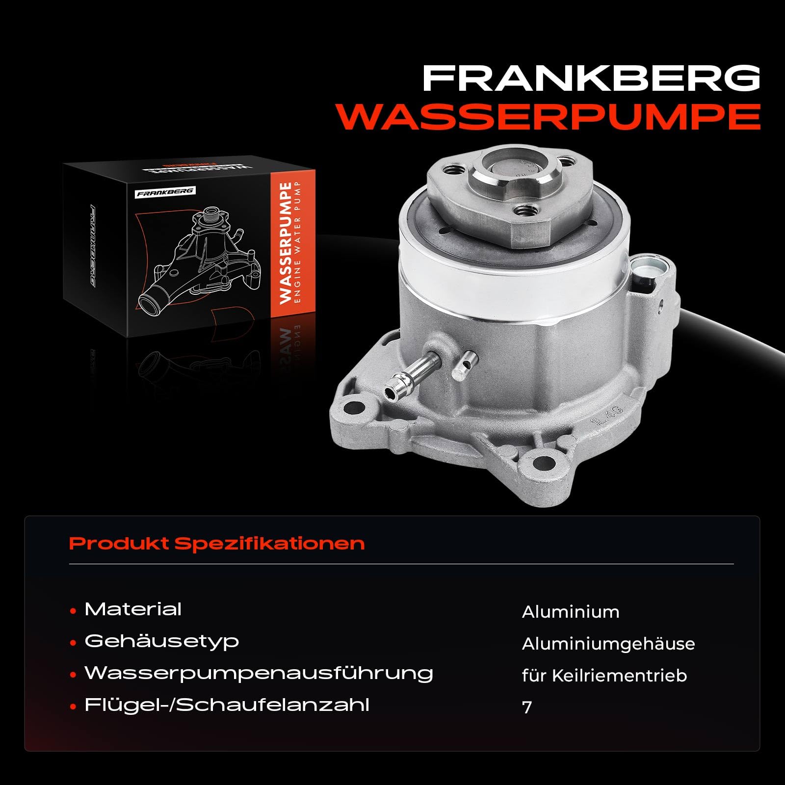 Frankberg Wasserpumpe Kompatibel mit Golf Plus 521 5M1 1.2L 2009-2014 Tou.ran 1T3 1.2L 2010-2015 Ibiza IV 6J1 6J5 6J8 6P1 6P5 6P8 2010-2015 A3 8P1 8P7 8PA 2010-2013 Replace# 03F121004F
