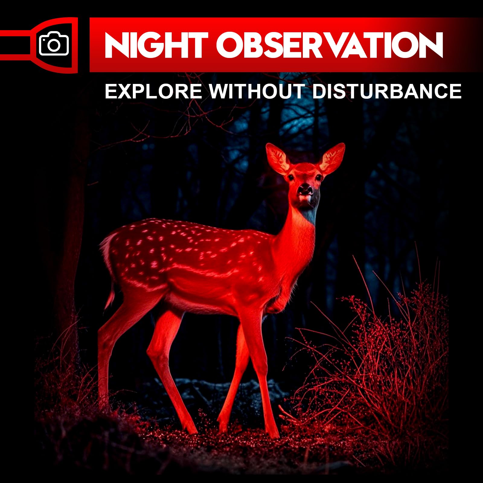 Torche à lumière rouge, petite lampe de poche LED portable ultra-lumineuse avec zoom, lampe de poche monomode pour la lecture, l'astronomie et la vision nocturne
