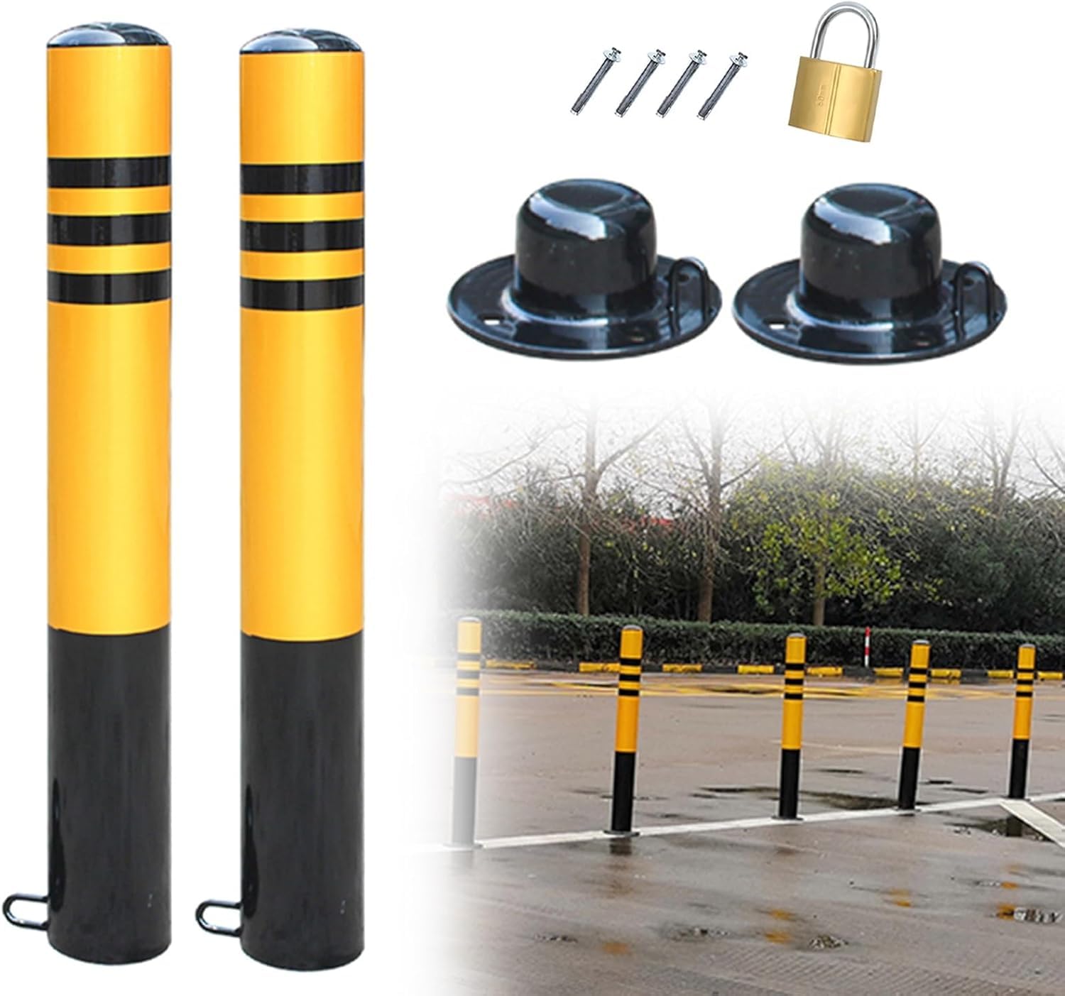 WDSOPK 2Pcs Construction Cone Traffic Delineator Post Driveway Traffic Bollard Safety Post, Removable Lockable Parking Barrier Bollards, Warning Cones for Warehouse/Garage Lot（7.6 x 75cm）