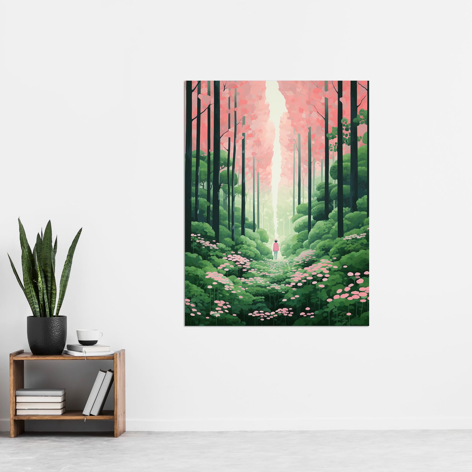 Artery8 Mount Yoshino Cherry Blossom Tree Forest Bright Artwork Baby Pink Green Walk in Nature Trail Extra Large XL Wall Art Poster Print - Image 2