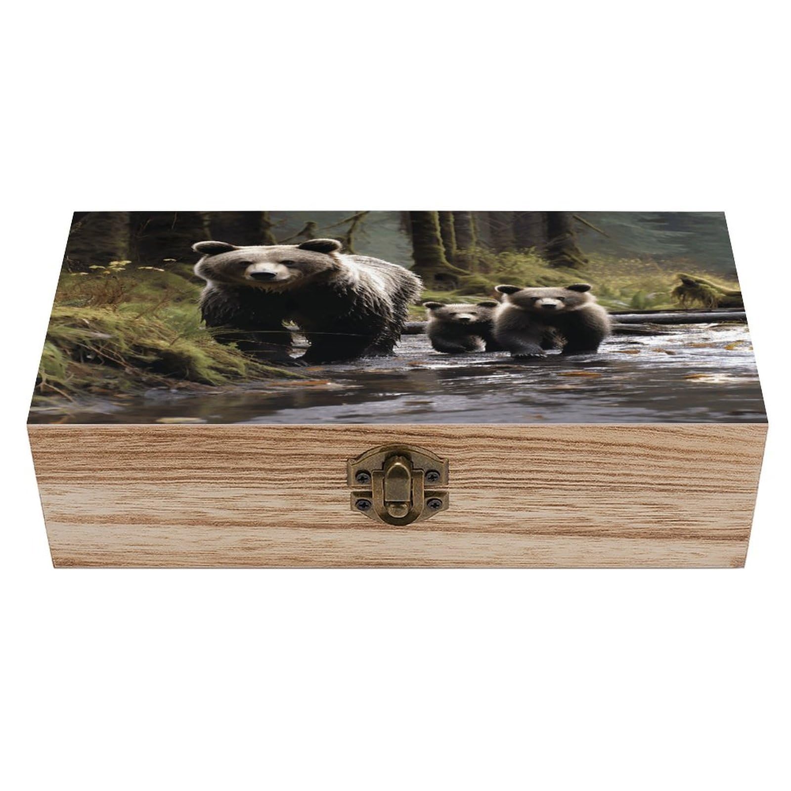 VstaDank Mother Bear And Her Cubs Wooden Storage Box Wooden Keepsake Box with Hinged Lid Exquisite Solid Wood Decorative Jewelry Case Memory Box for Jewelry Photos Letters Crafts Trinkets