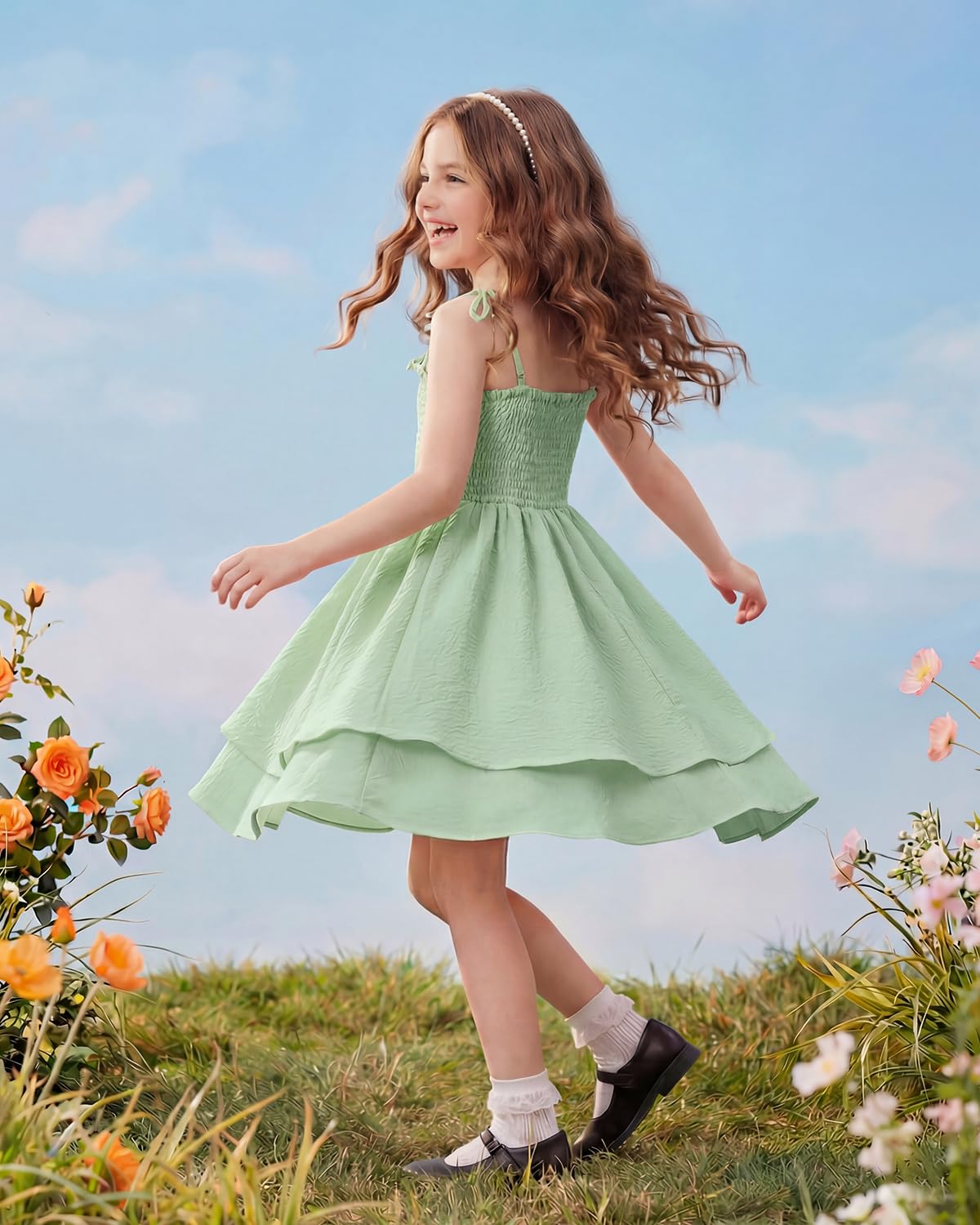 JiAmy Vestito con spalline sottili per bambine e ragazze, prendisole estivo e primaverile, casual, da spiaggia, per adolescenti, abito da ballo per 7-12 anni