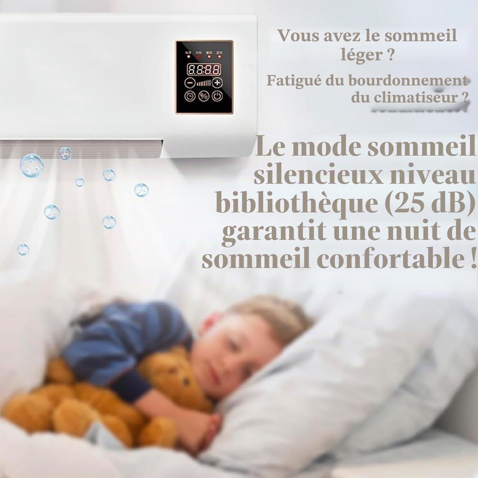 Climatiseur sans conduits, unité murale 2 en 1 chaleur et froid, super silencieux avec télécommande, installation facile pour la maison et le bureau