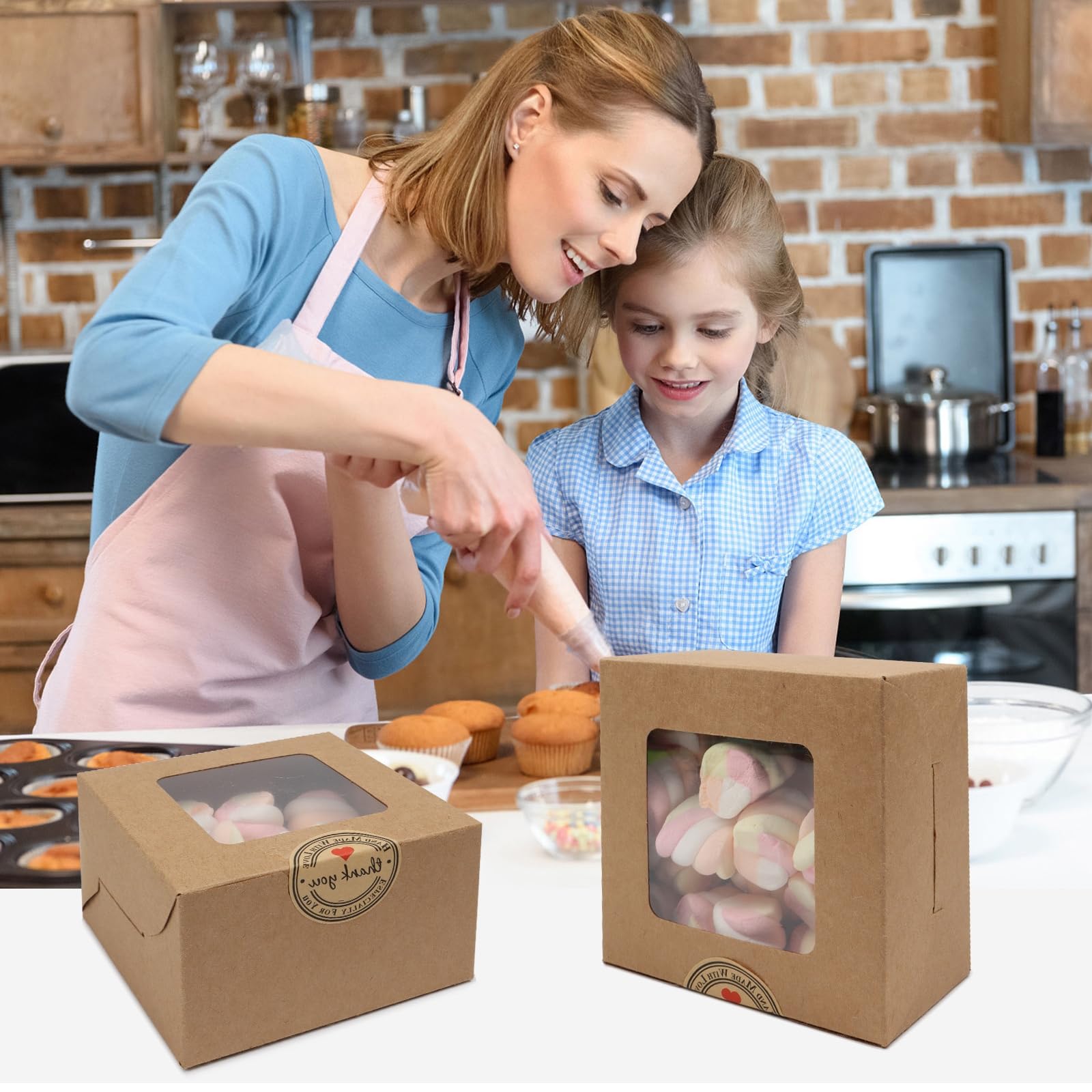 VGOODALL Mini-Bäckereiboxen Mit Fenster – 20 Stück, 10,2 X 10,2 X 6,3 Cm, Weiße Keksboxen Für Cupcakes & Gebäck