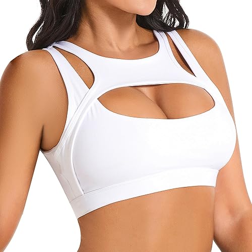 Betaven Push up Sports Bra for Women Sexy Hollow Crop Tops with Removable Cups Workout Fitness Yoga Bra Medium Support - Small - White