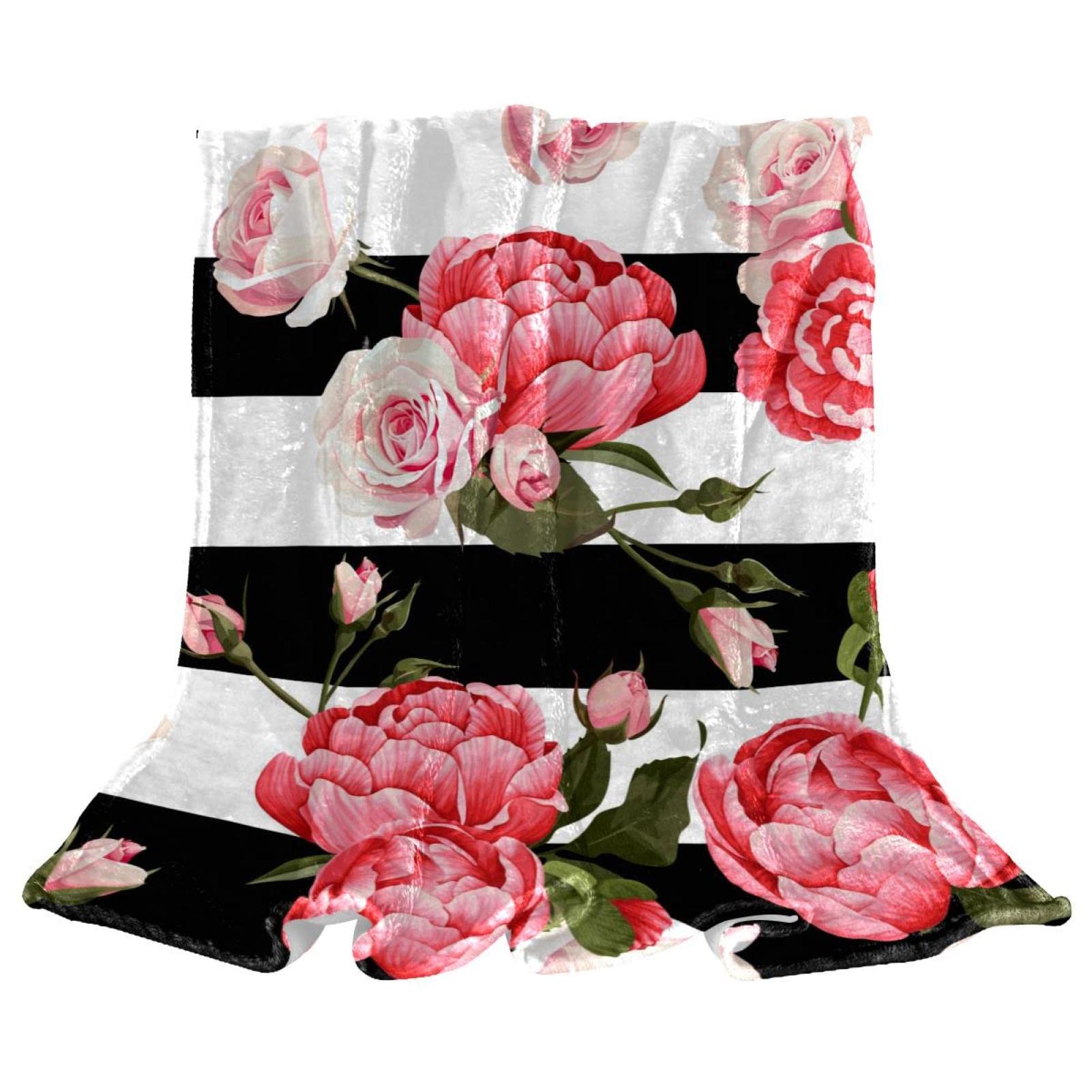 Couverture polaire pivoines roses de lit au fini soyeux