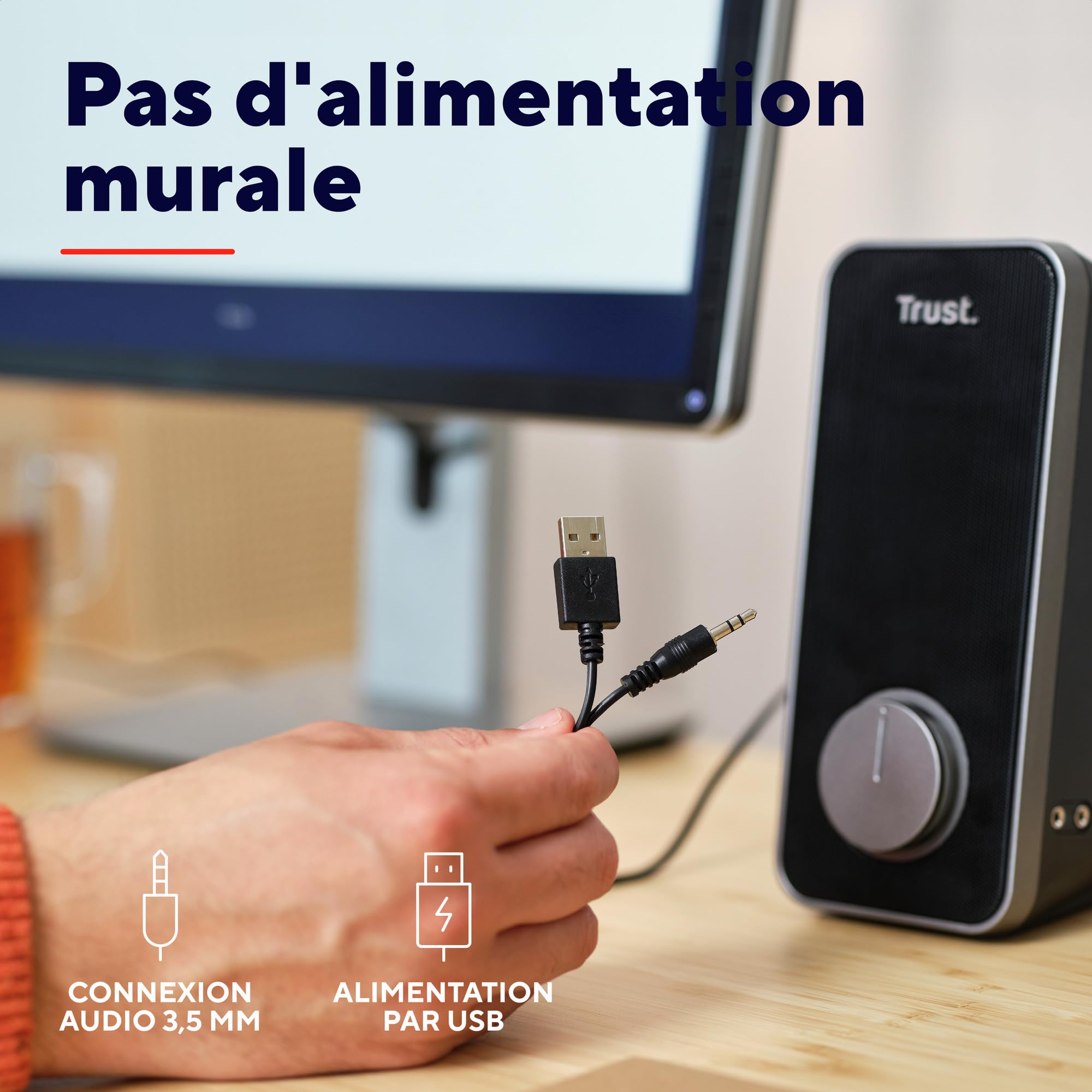 Trust Arys Enceinte PC 2.0 pour Ordinateur, Haut Parleur PC, 28 Watt, Jack 3,5 mm, Alimentation USB, pour Portable, Tablette, Smartphone - Noir