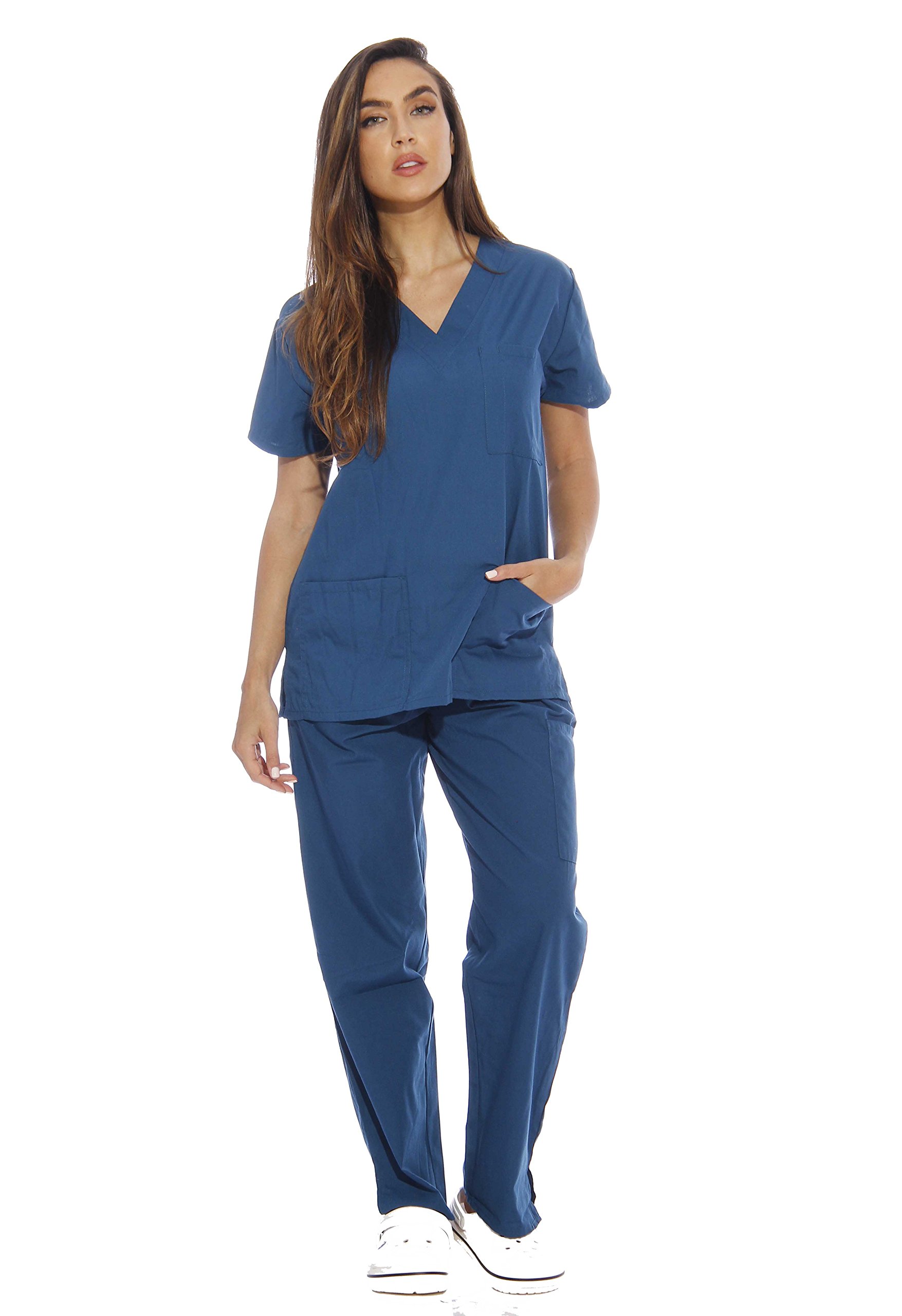 Just Love Women's Scrub Sets Six Pocket Medical Scrubs (V-Neck with Cargo Pant) - blue - 1X
