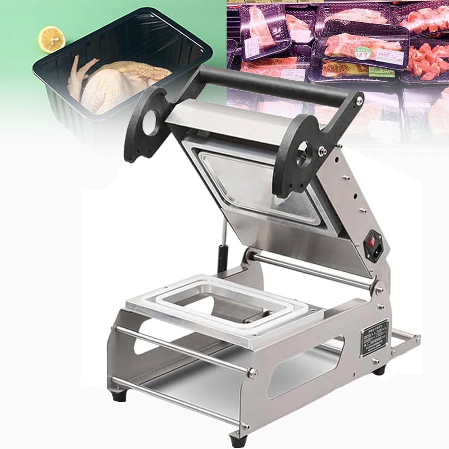 Selladora manual a presión - Selladora térmica manual para bandejas de sándwich para cajas de comida para llevar - Envasadora manual de alimentos a presión para supermercados