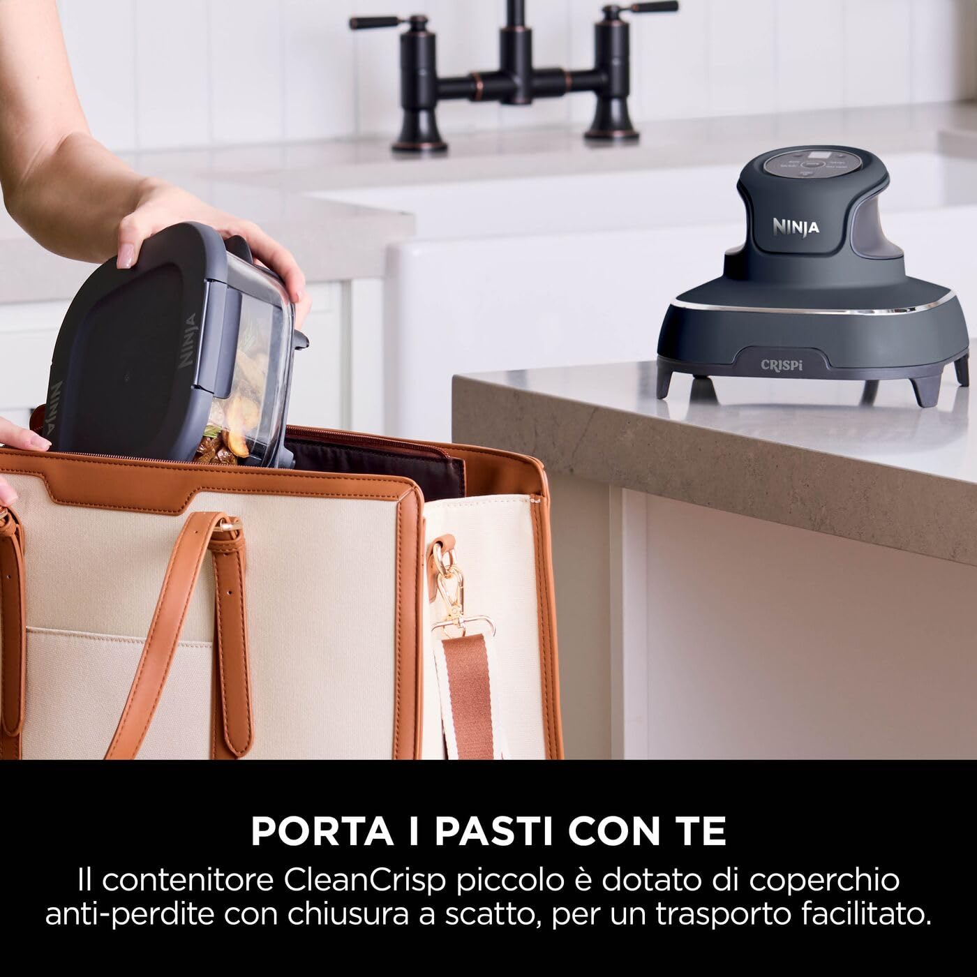 Ninja CRISPi, Contenitore in vetro resistente al calore TempWare, con coperchio, ciotola per friggitrice ad aria resistente al calore, 3,8 L, senza BPA, ideale da portare con sé, XSKLIDPLTEUUK