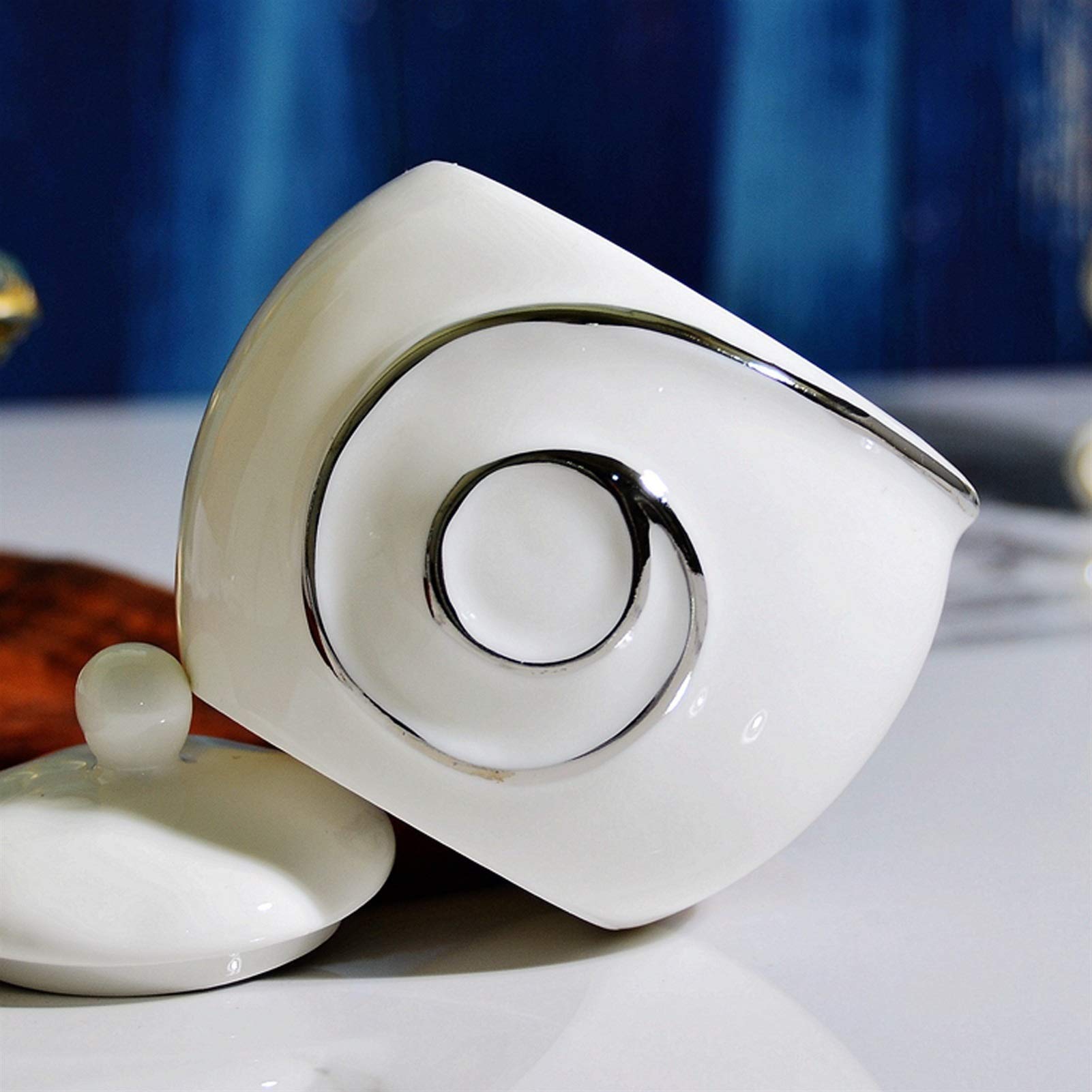 Sucrier Sucrier avec Couvercle Simple Blanc Argenté Artisanat Céramique Assaisonnement Bol Sel Bol à café Sucrier Le Meilleur Choix pour Les Cadeaux Entre Amis Bonbonnière Bocaux