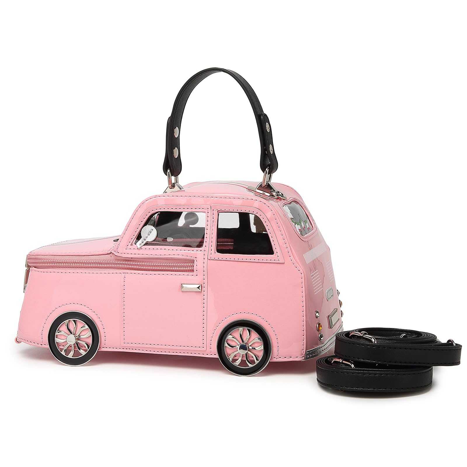 Greabuy 2 bolsas ergonómicas inspiradas en el coche, bolso de mano de piel sintética con asa extraíble y múltiples bolsillos en forma de coche