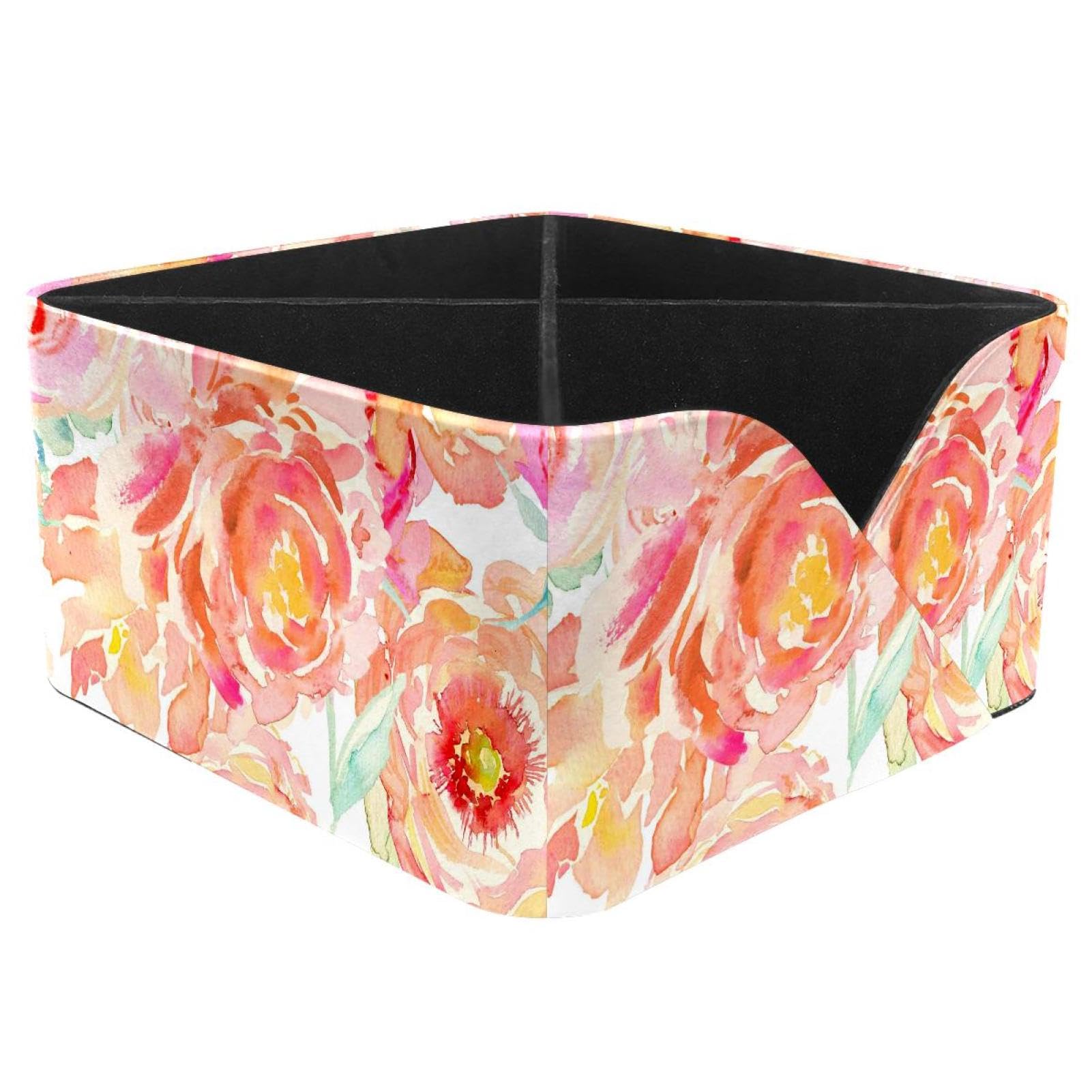 KengjuTesu Watercolor Peony Desktop Organizer Pen Holder, Rectangular Pencil Cup for Office, Study and Makeup Stations