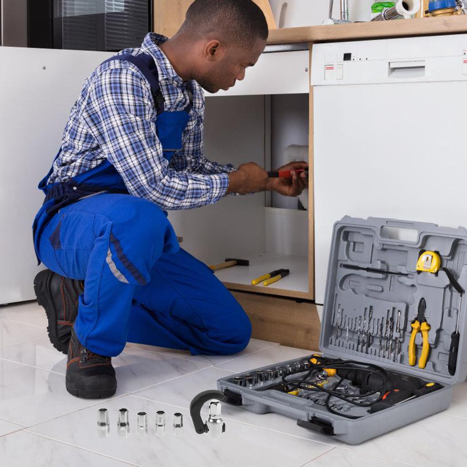 Rohrschlüssel Satz aus Kohlenstoffstahl mit Perfektem Griff Verstellbarer Spülbeckenschlüssel für Sanitärarbeiten in Werkstatt und Heimwerkerbereich
