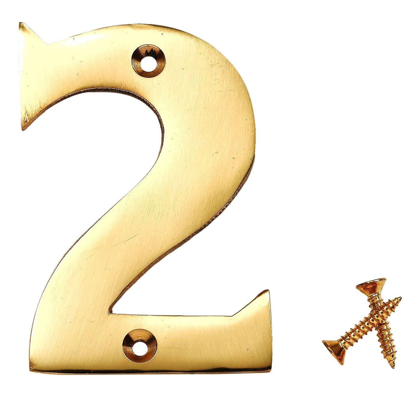 Merriway Solid Brass Bh04228 Polished And Lacquered Screw-On House Flat Gate Post Numeral 75 Mm (3 Inch) Number 2