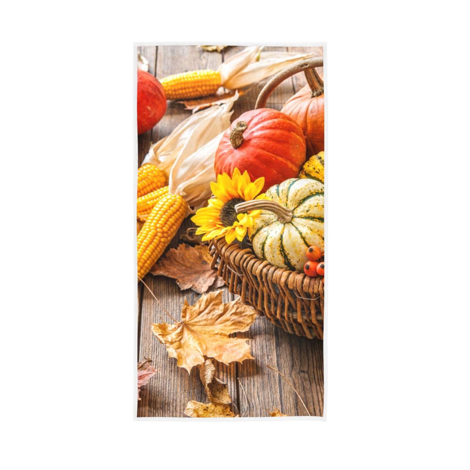 HUYGD Autumn Pumpkins Corncobs Leaves Towels, 15 x 30 Inches Spa Hand Towels, Bathroom Decorative Towels Luxury Towels