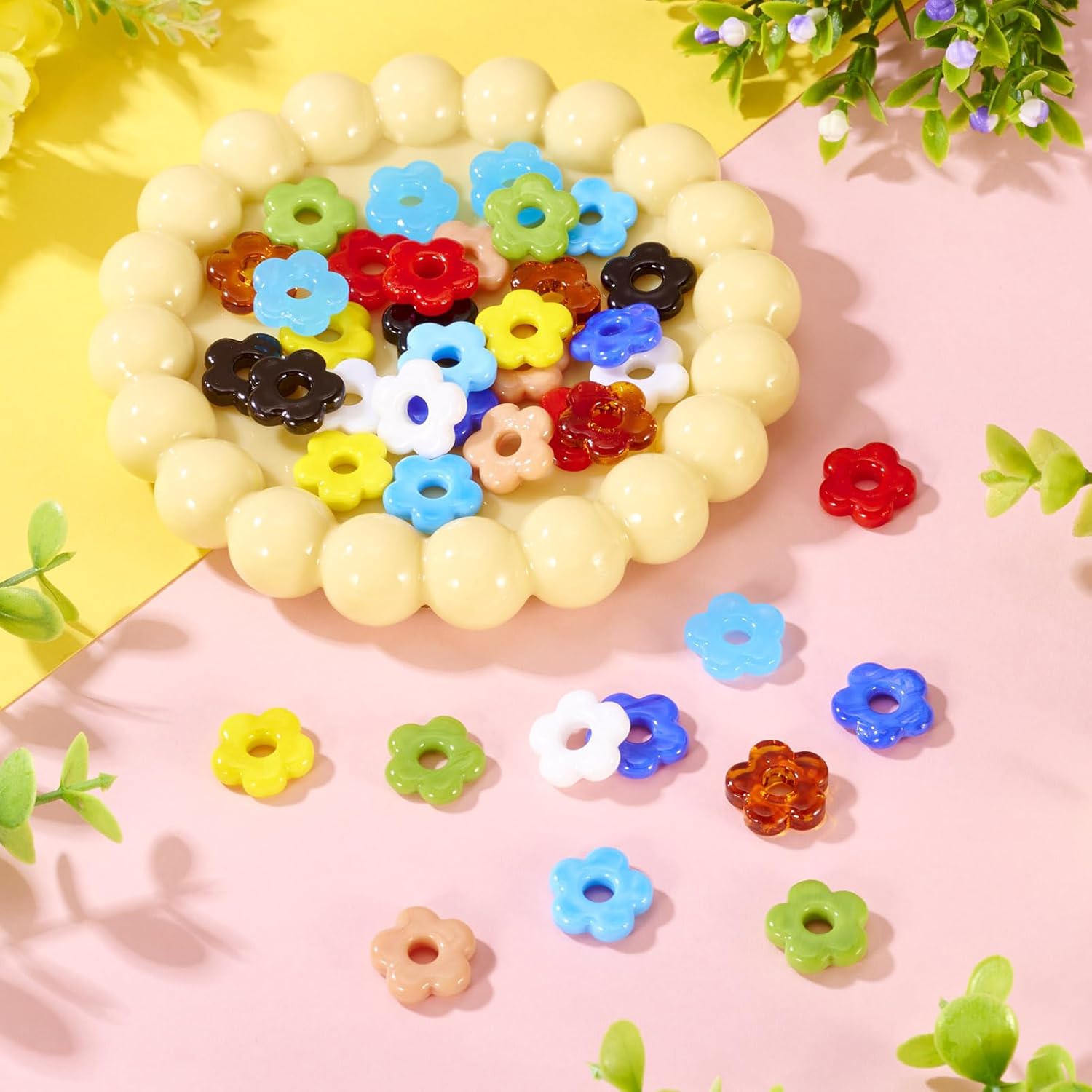 40Pcs Hollow Flower Lampwork Glass Beads Colorful 5-Petal Flower Crystal Beads Cute Blossom Floral Loose Spacer Bead for DIY Crafts Earring Necklace Lanyard Jewelry Making - Image 5