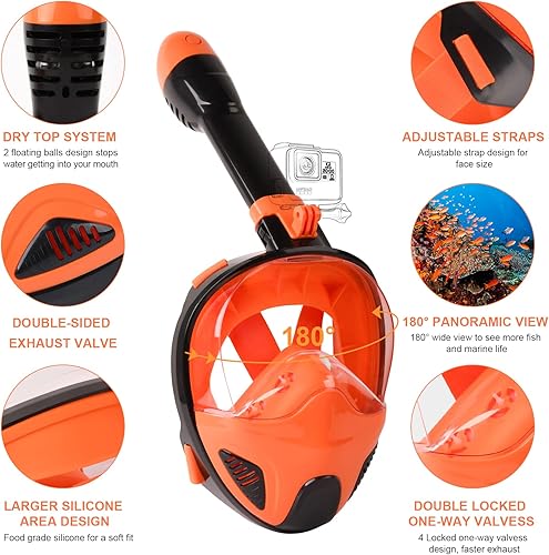Miniatura 6 de Snorkel Mask Full Face, Snorkeling Gear for Adults with Latest Safety Breathing System and Dry Top System, 180 Panoramic View Snorkeling Mask with