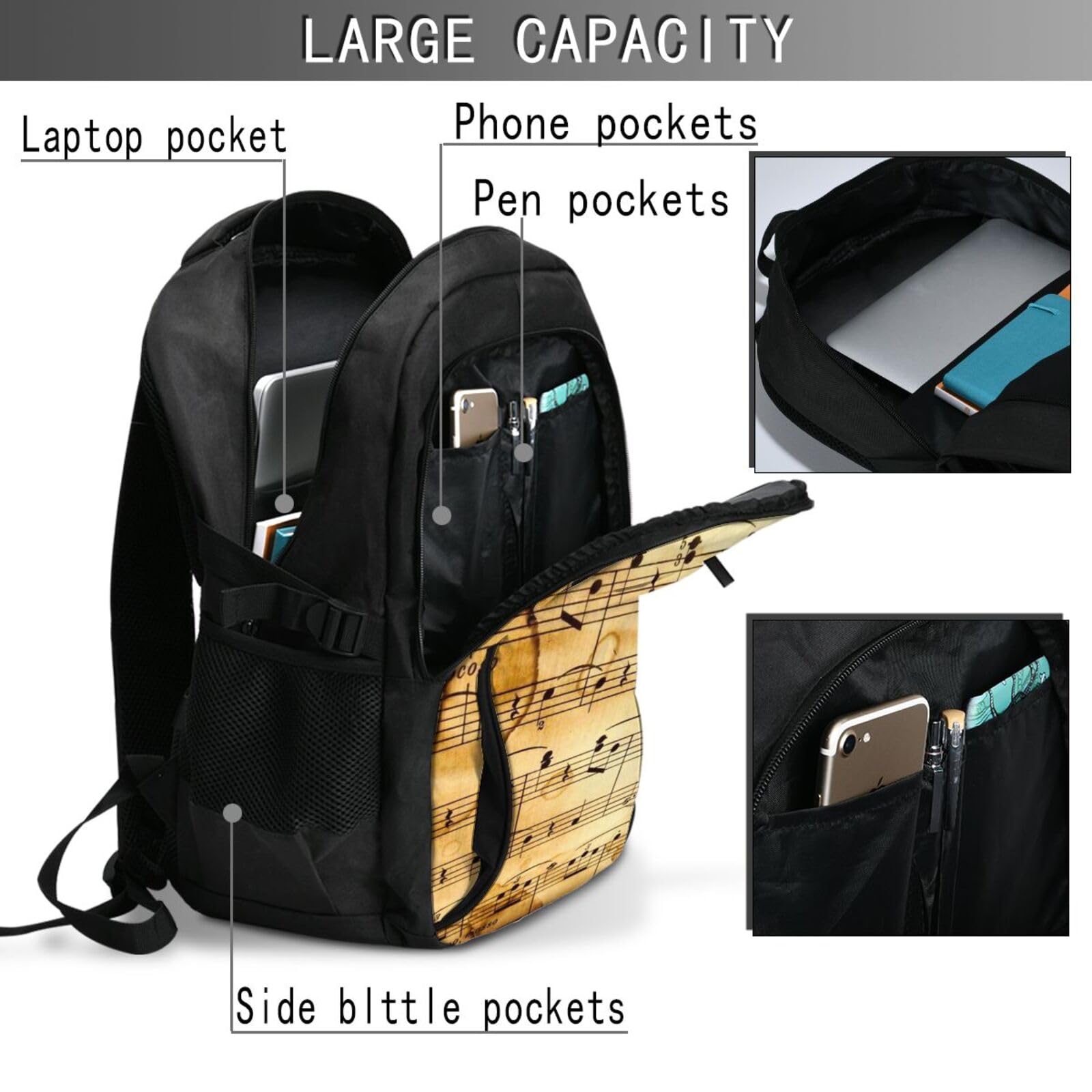 InOmak Musiknoten, Reiserucksack, Freizeitrucksack, Schulrucksack, Laptop-Rucksack für Damen und Herren