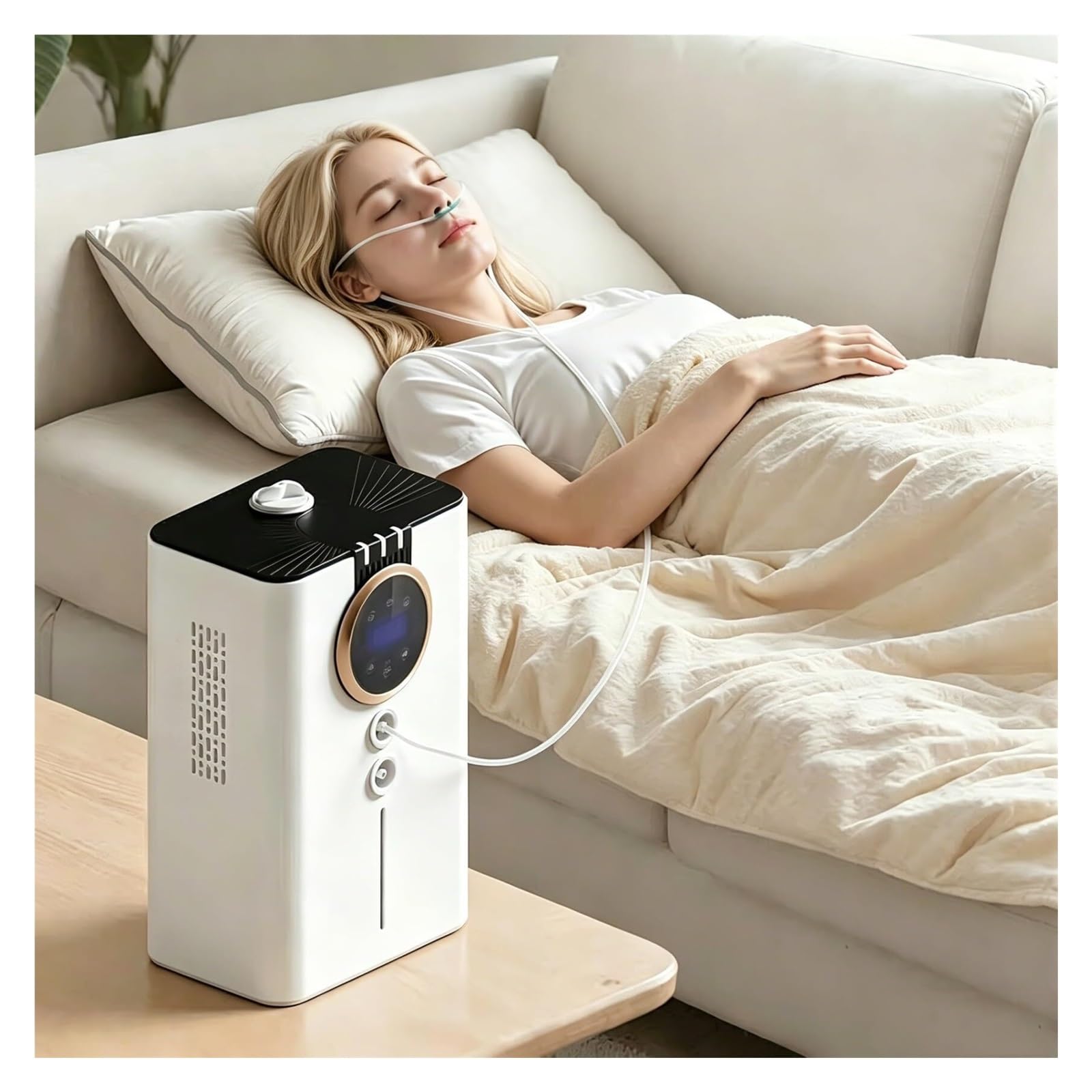 Machine d'inhalation d'hydrogène, inhalateur H2 pur à 99,99% avec technologie SPE/PEM, débit réglable de 600 ml/min, minuterie de 6 heures, appareil de thérapie à l'hydrogène portable(600ml/Min)
