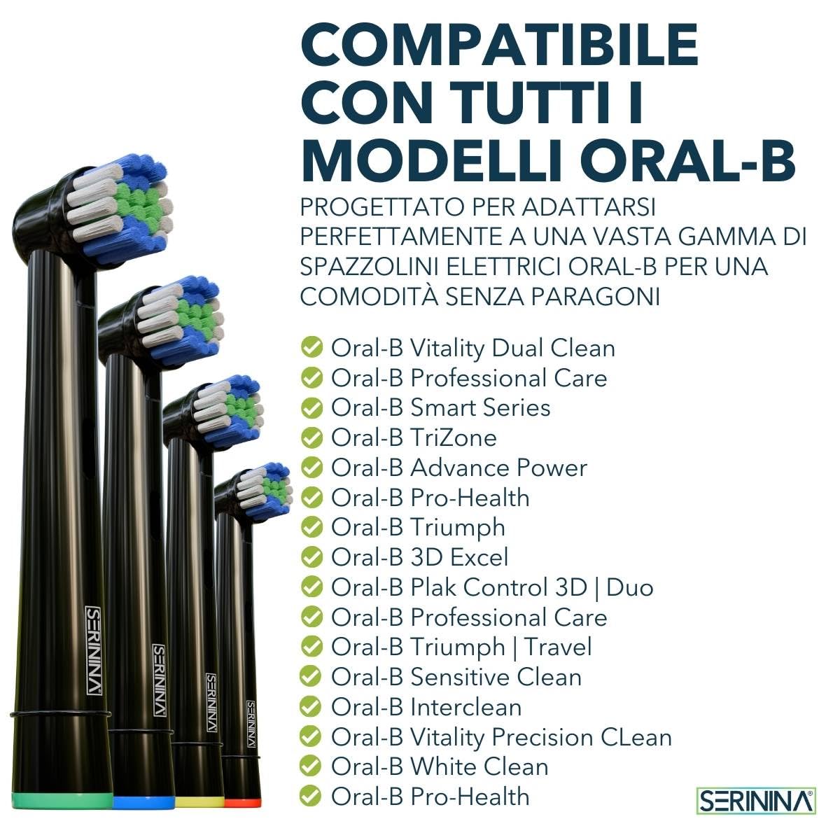 SERININA Testine Oral B Nere, Testine Spazzolino Elettrico Oral-B Nere, Black Edition, Ricambio di Alta Qualità per Spazzolini Elettrici, Testine Nere Oral B Compatibili