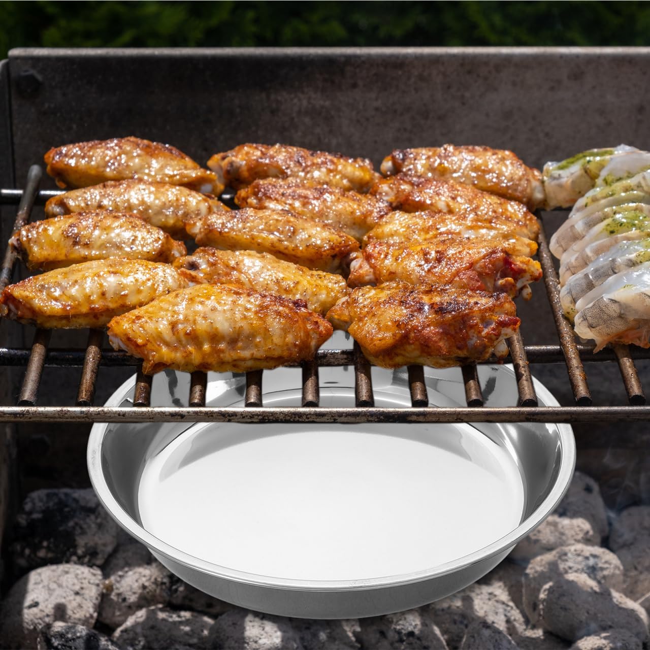 Amosfun Bbq Grill Plate Ash Catcher Pan 9.37 Inch Round Charcoal Tray for Korean Barbecue Camping and Outdoor Grilling with Large Capacity and Easy Cleaning